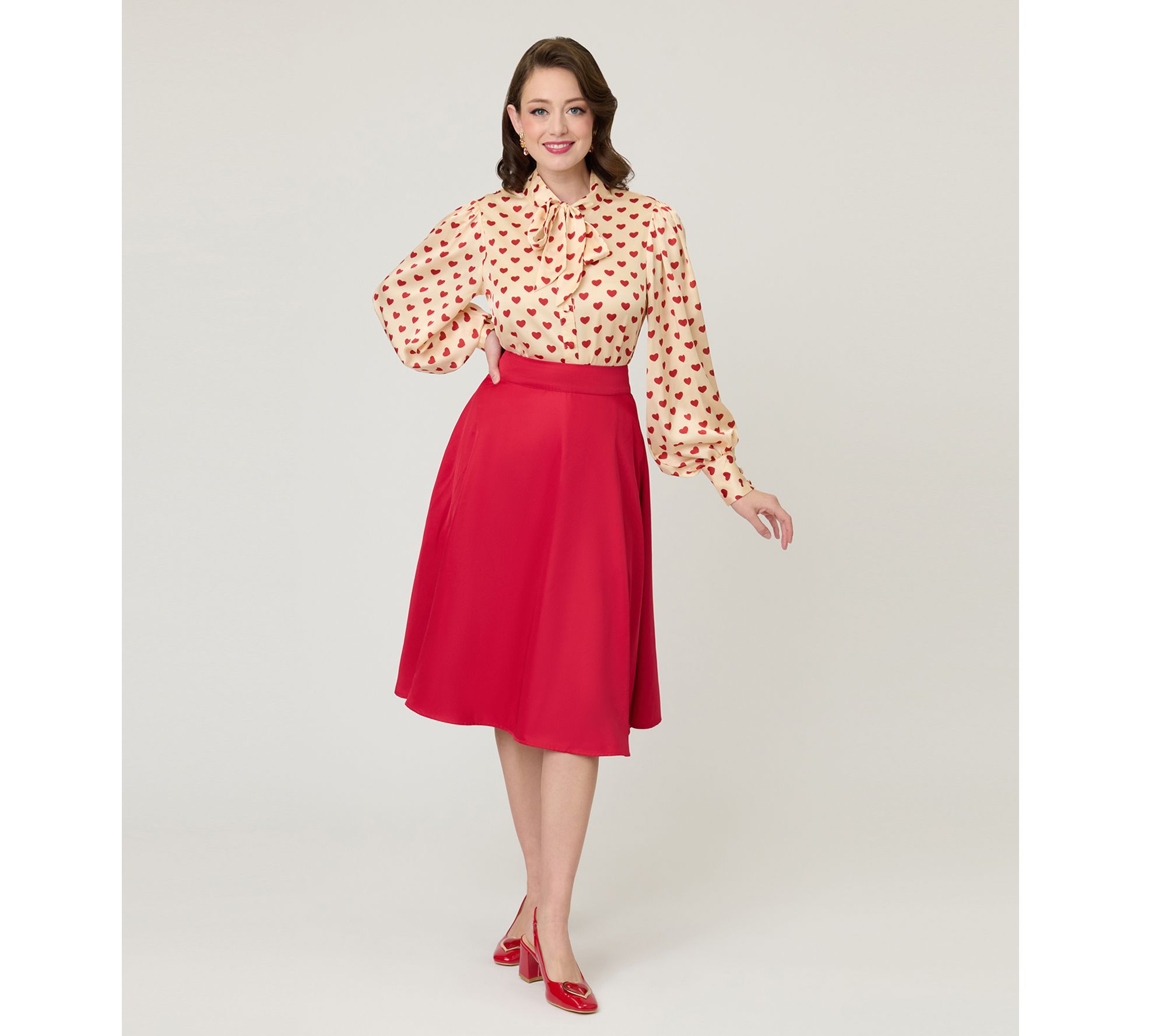 Unique Vintage Red High Waist Vivien Swing Skirt