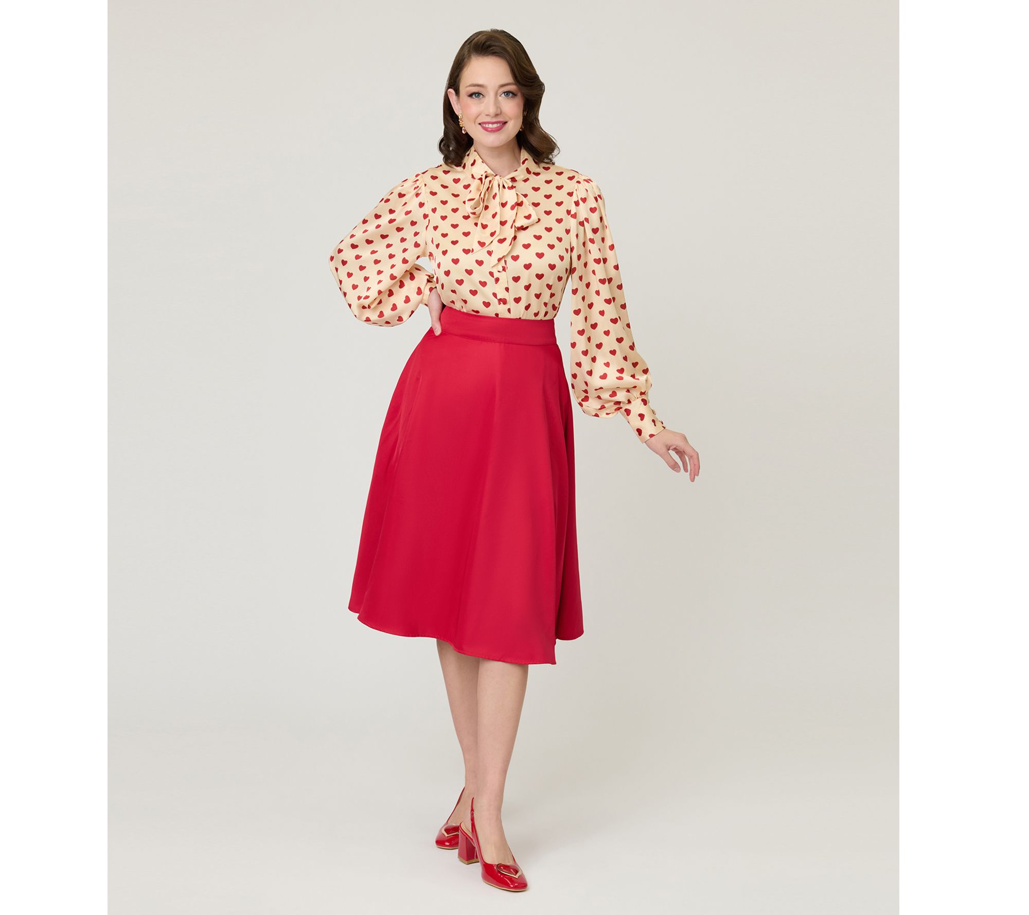 Unique Vintage Red High Waist Vivien Swing Skirt