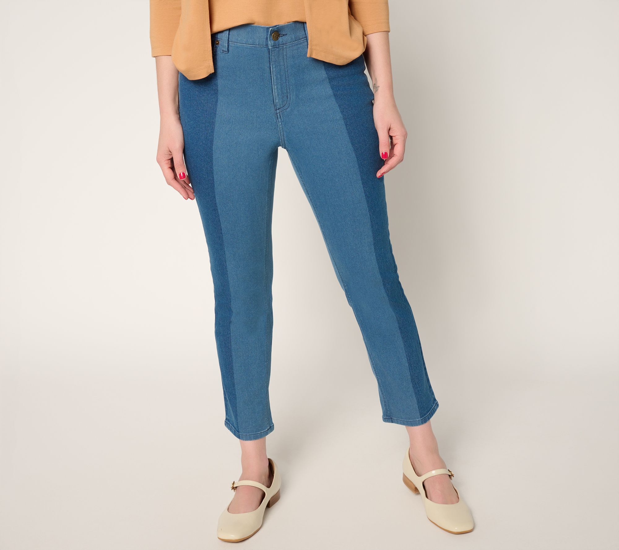 "As Is" Denim & Co. Pet Indigo Classic Stretch Two Tone Ankle Jean