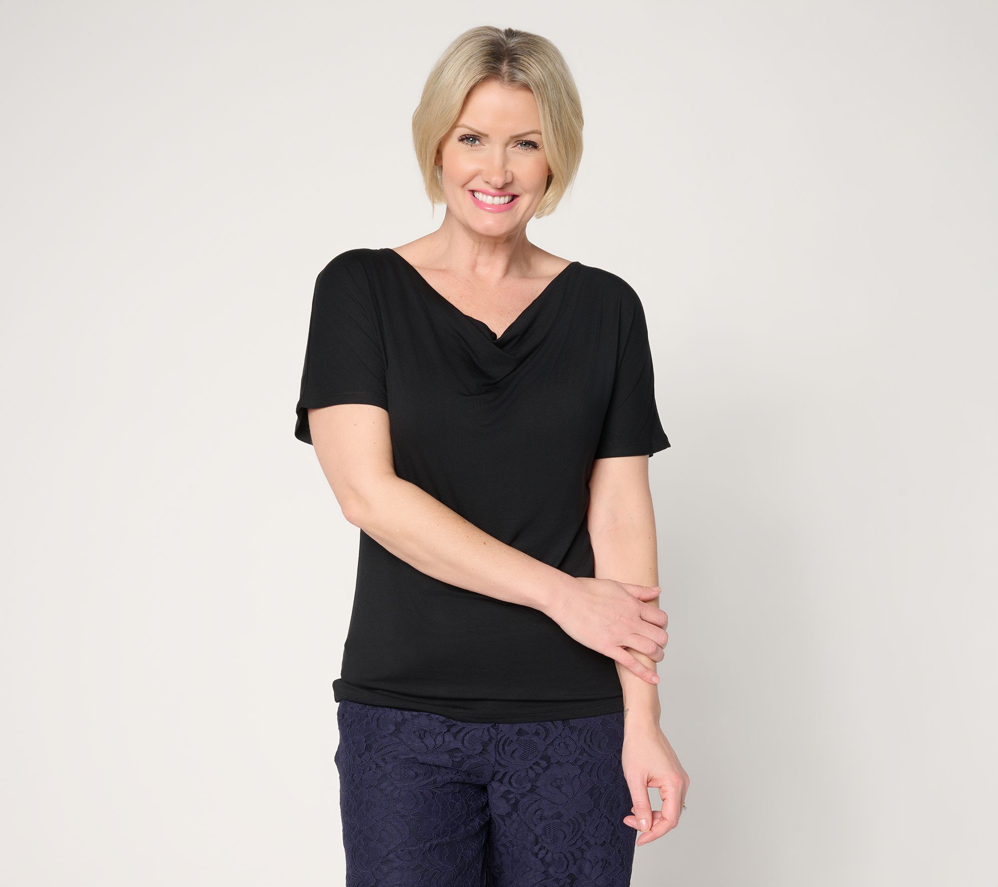 "As Is" BEAUTIFUL by Lawrence Zarian Cowl Neck Cap Sleeve Top