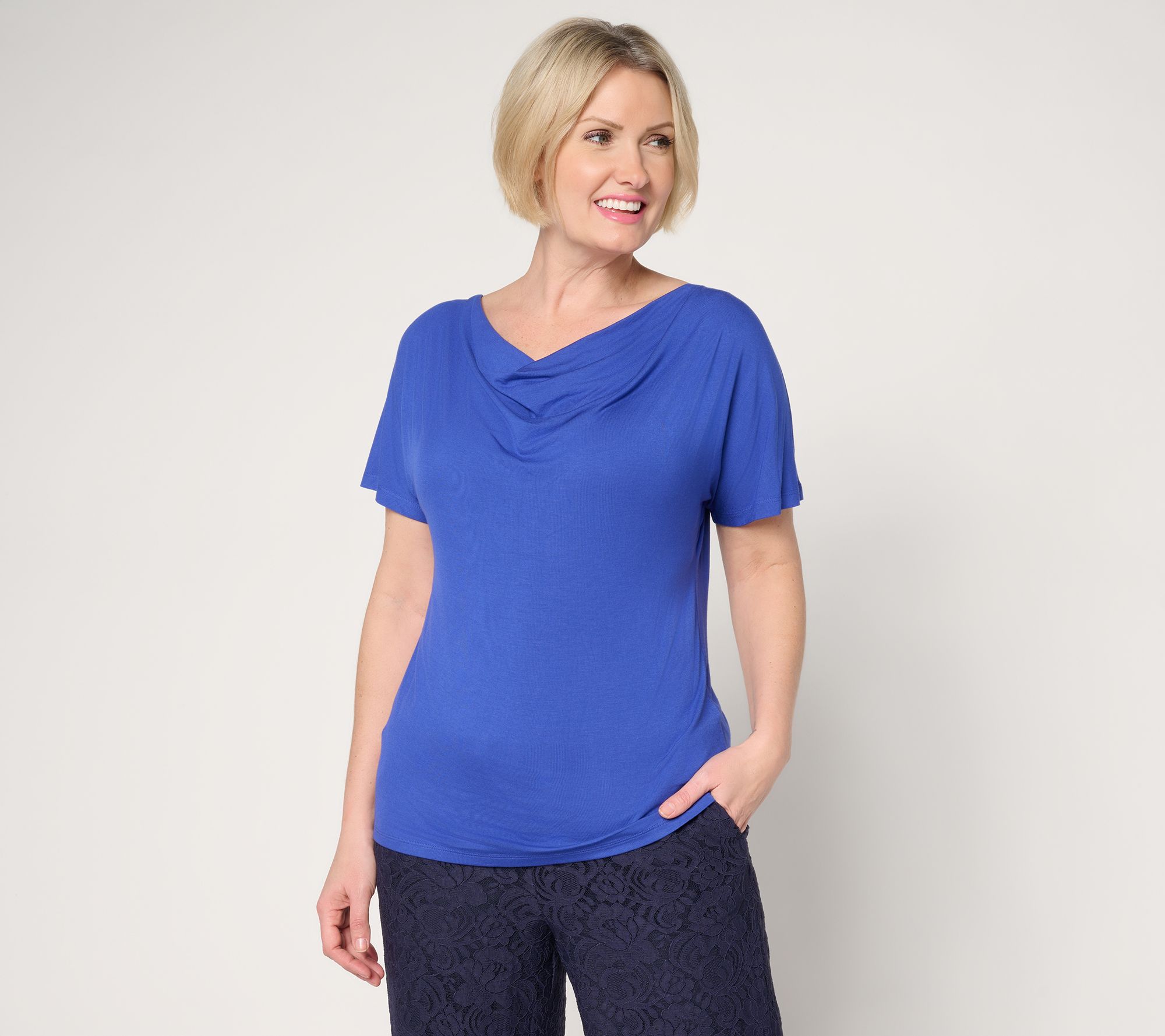 "As Is" BEAUTIFUL by Lawrence Zarian Cowl Neck Cap Sleeve Top