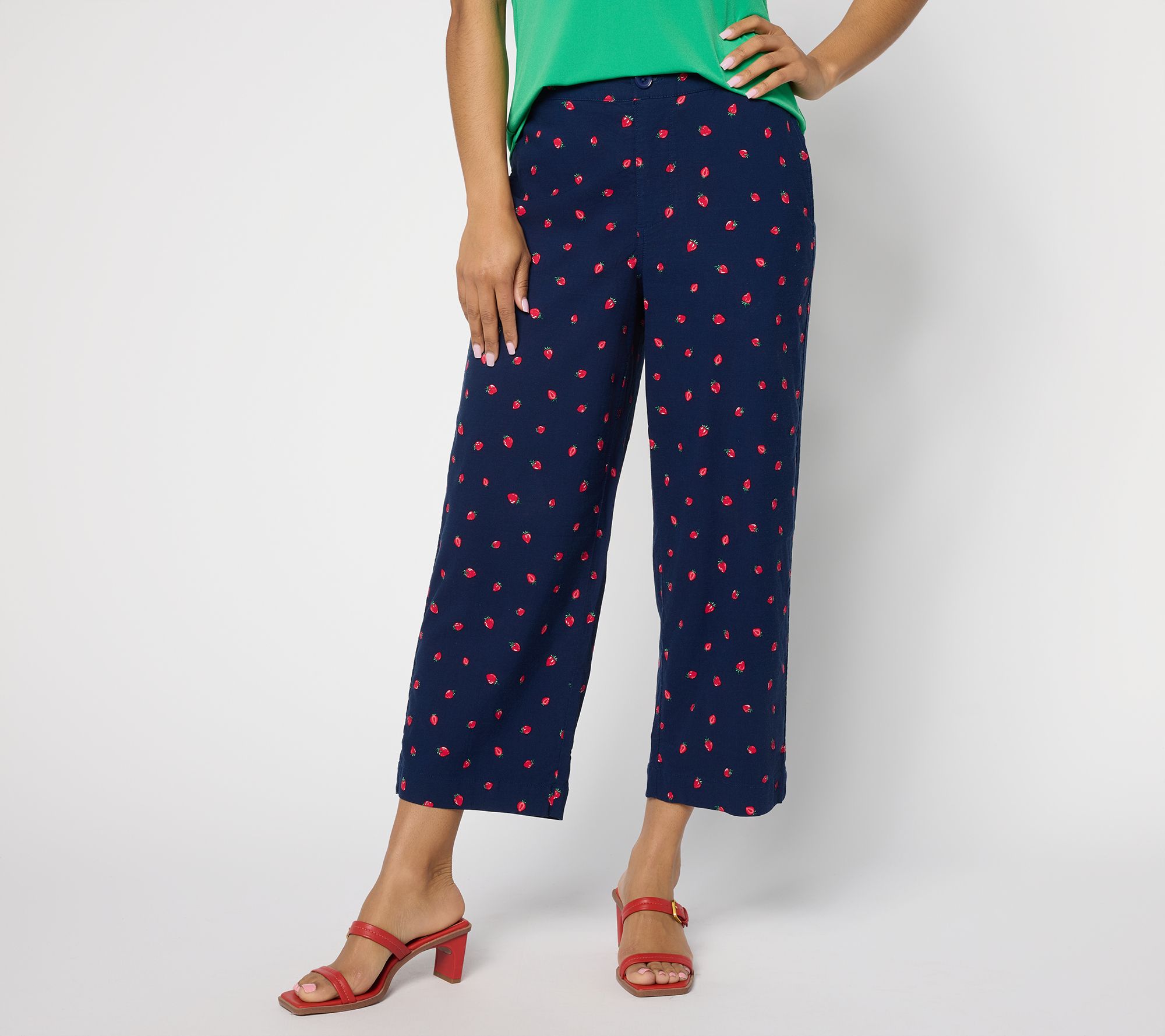 "As Is" Susan Graver Wknd Pet Printed Stretch Woven Wide Leg Crop Pants