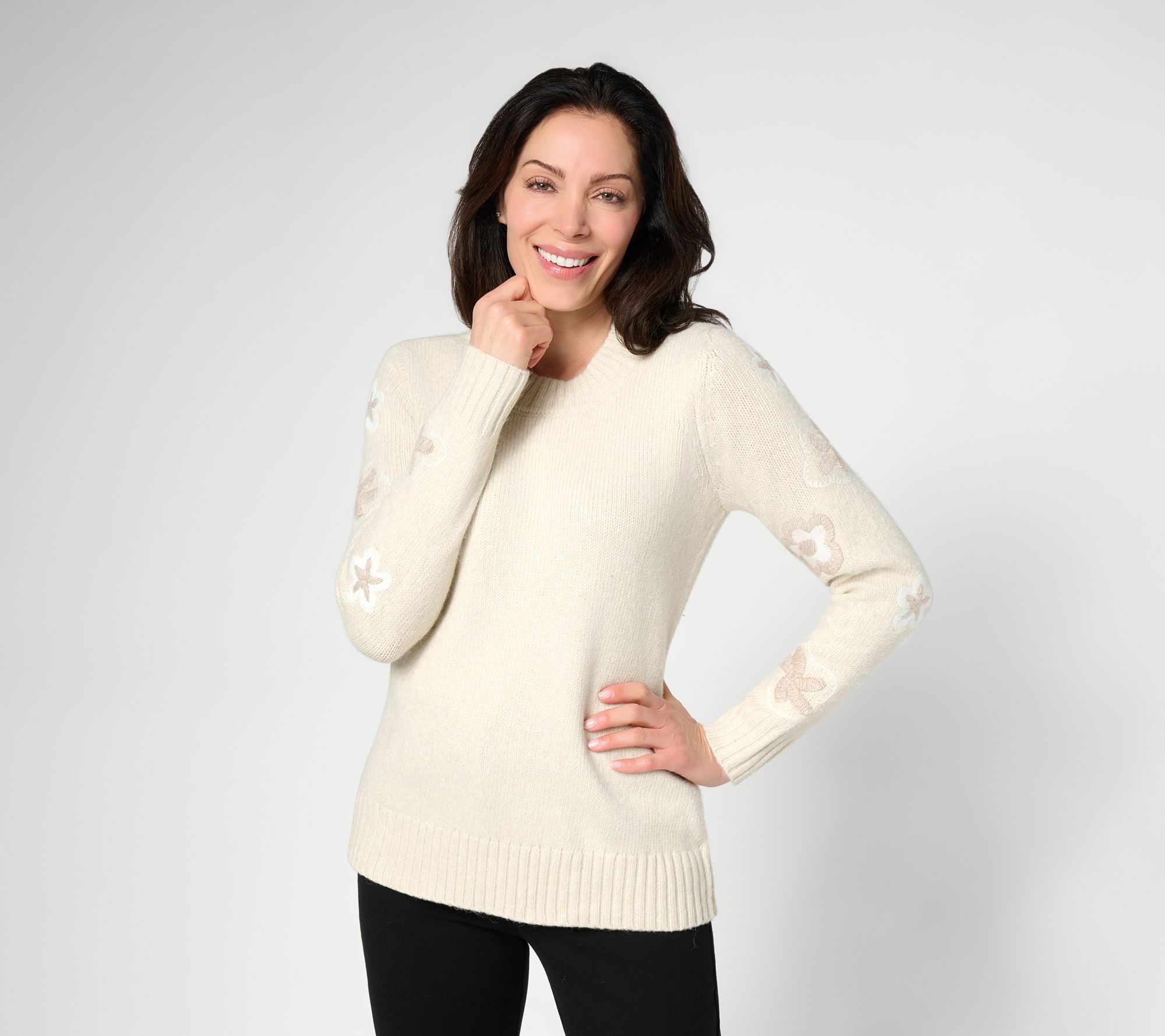 Susan Graver Floral Print Crew Neck Sweater