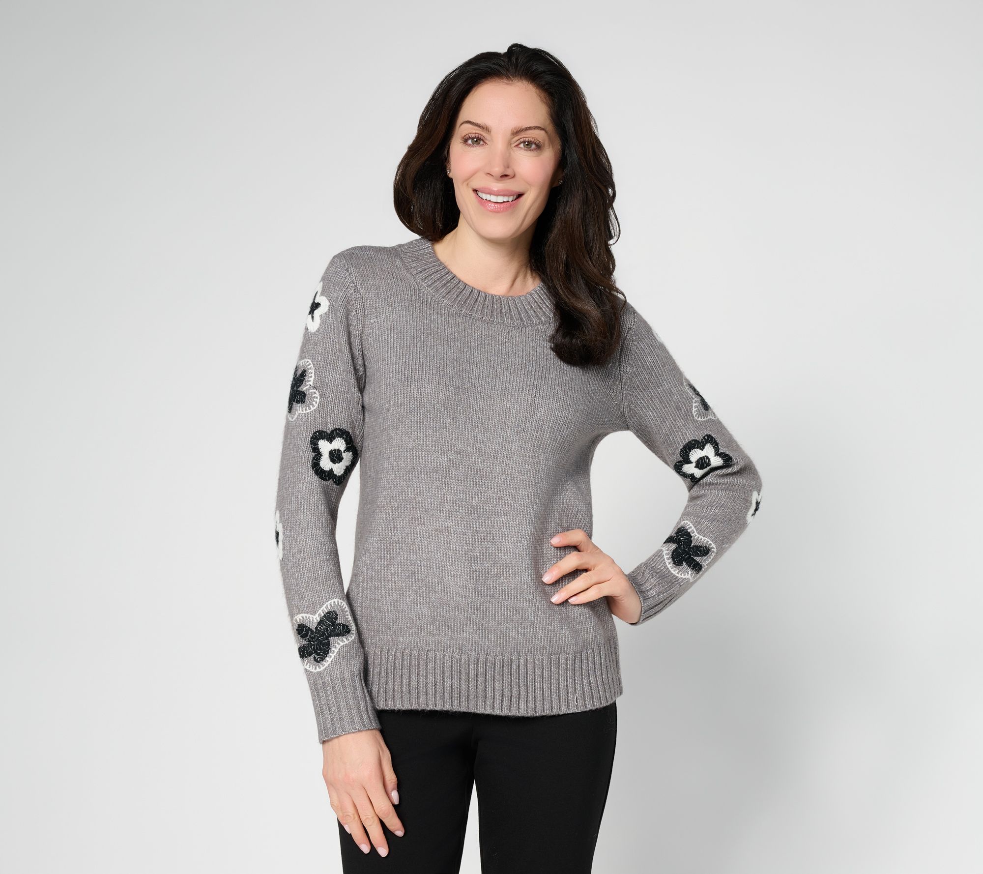 Susan Graver Floral Print Crew Neck Sweater