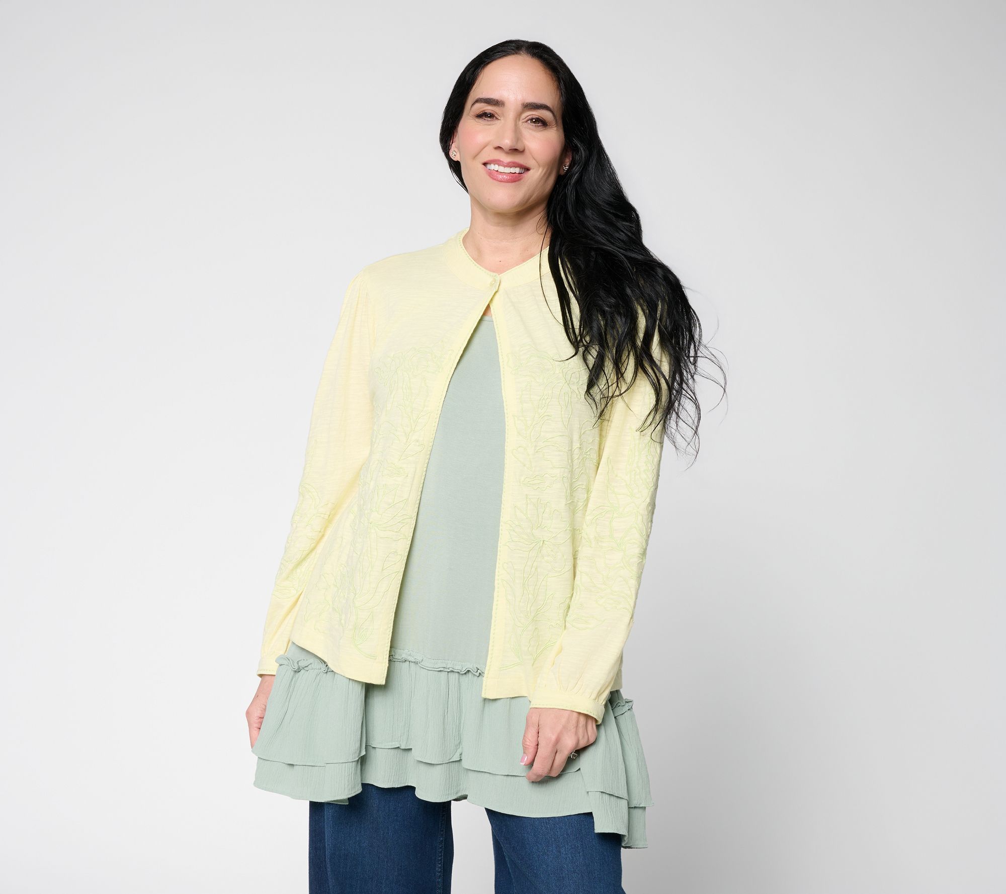 "As Is" LOGO Lavish by Lori Goldstein 100% Cotton Embroid Cardigan