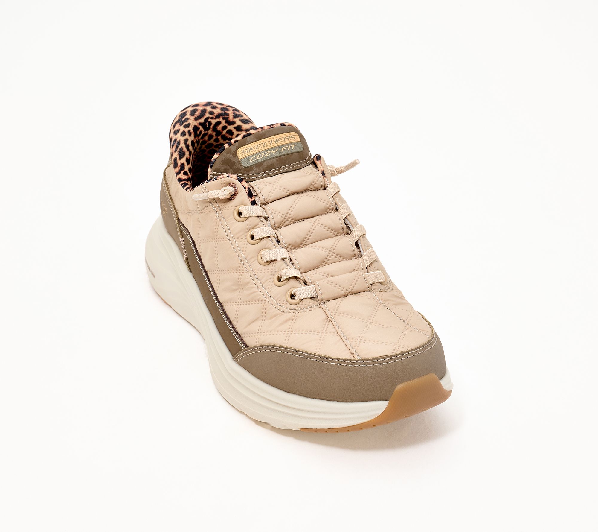  Skechers Slip-ins Cozy Fit Contour Foam Leopard Bungee Sneakers