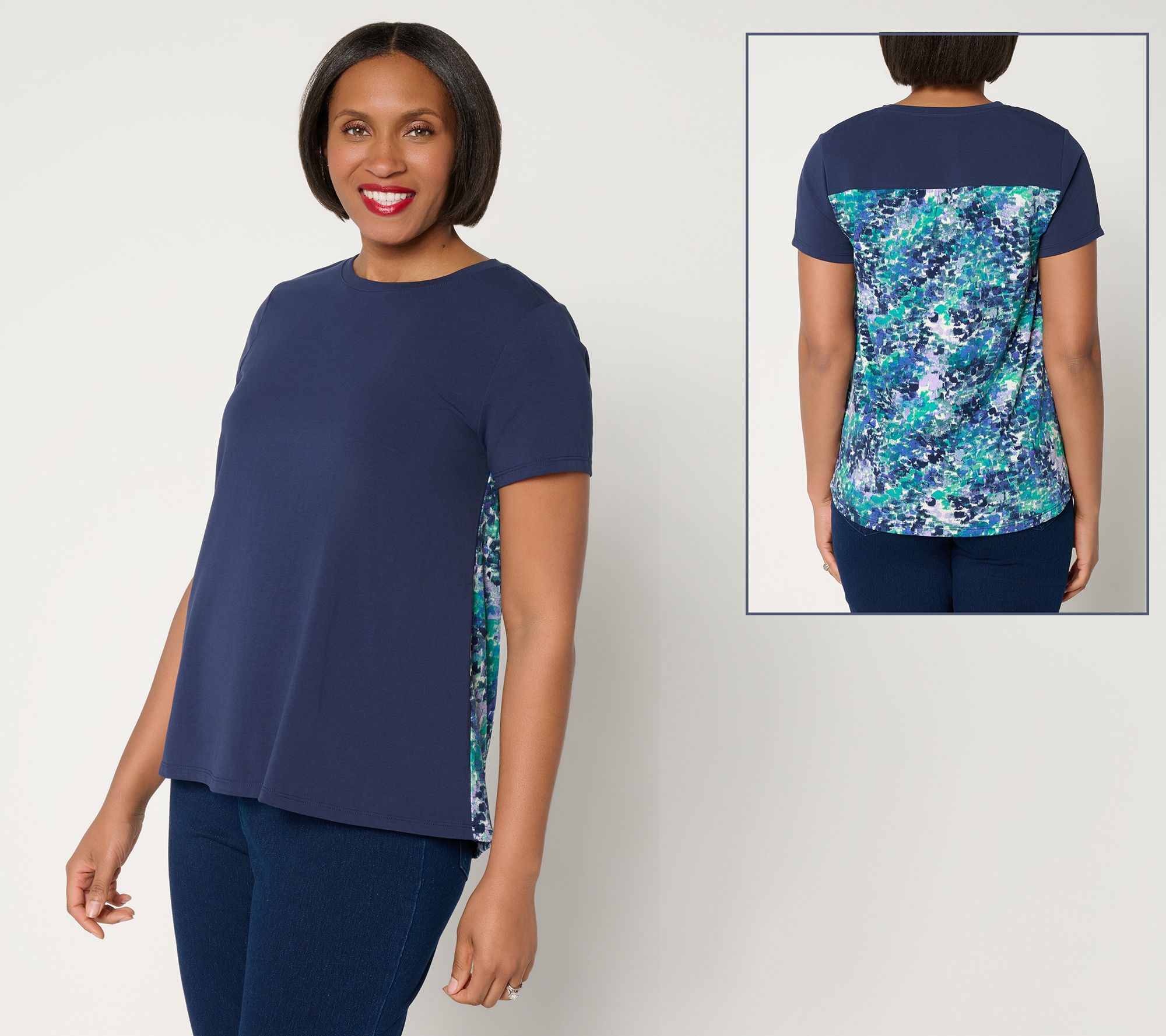 "As Is" Women with Control Mixed Media Short Sleeve Top