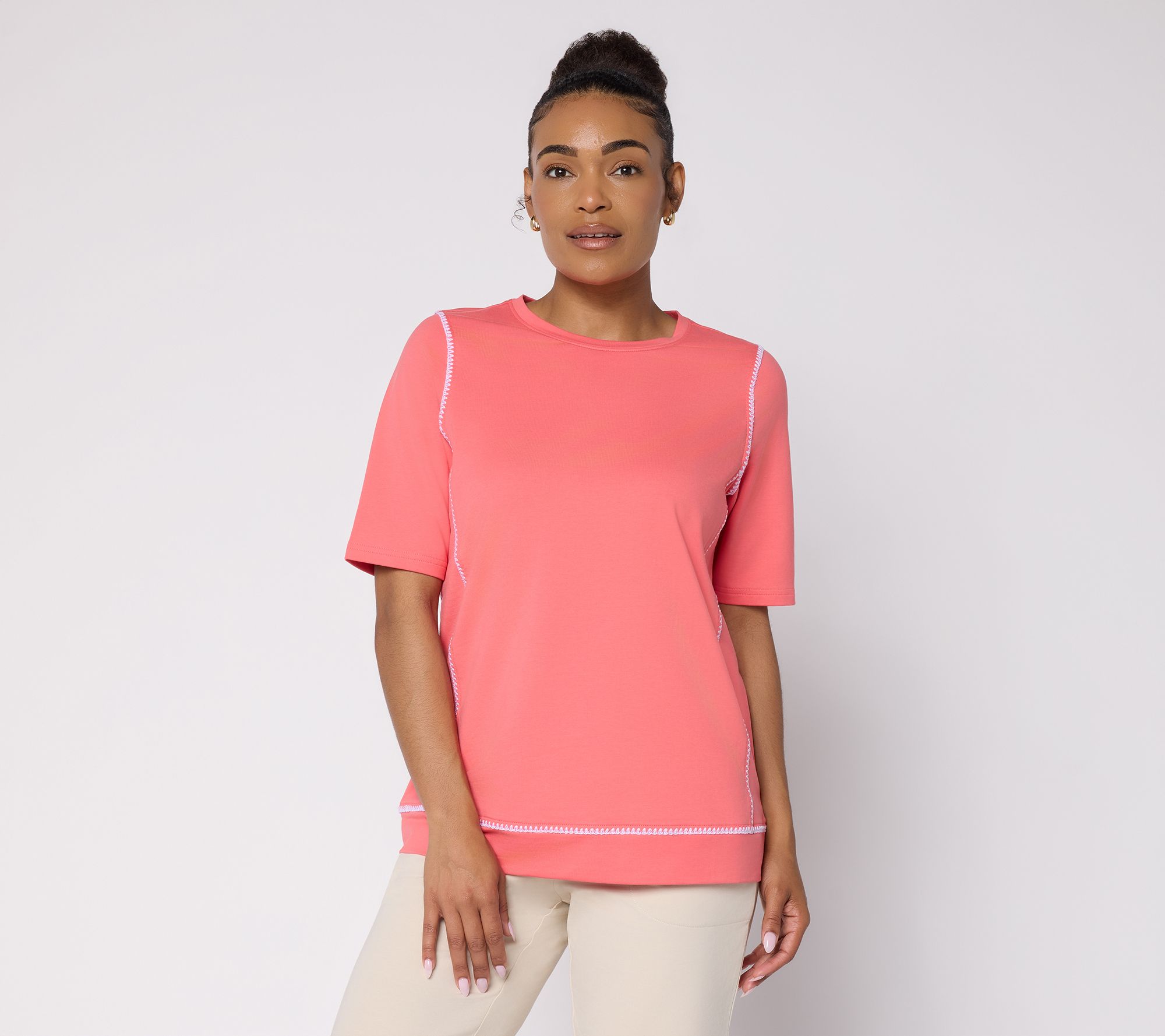 "As Is" Denim & Co. Active French Terry Elbow Sleeve Top