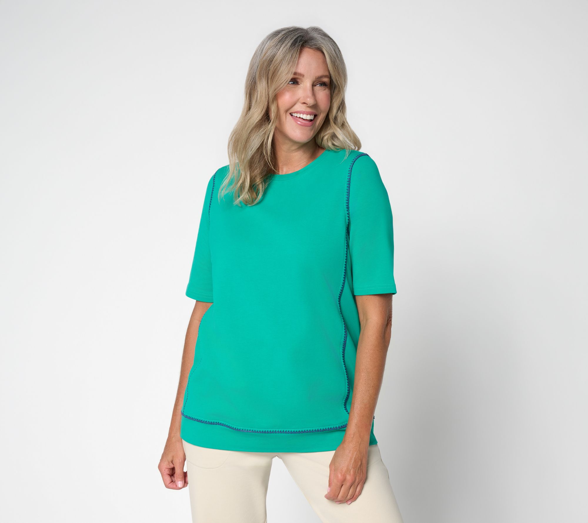 "As Is" Denim & Co. Active French Terry Elbow Sleeve Top