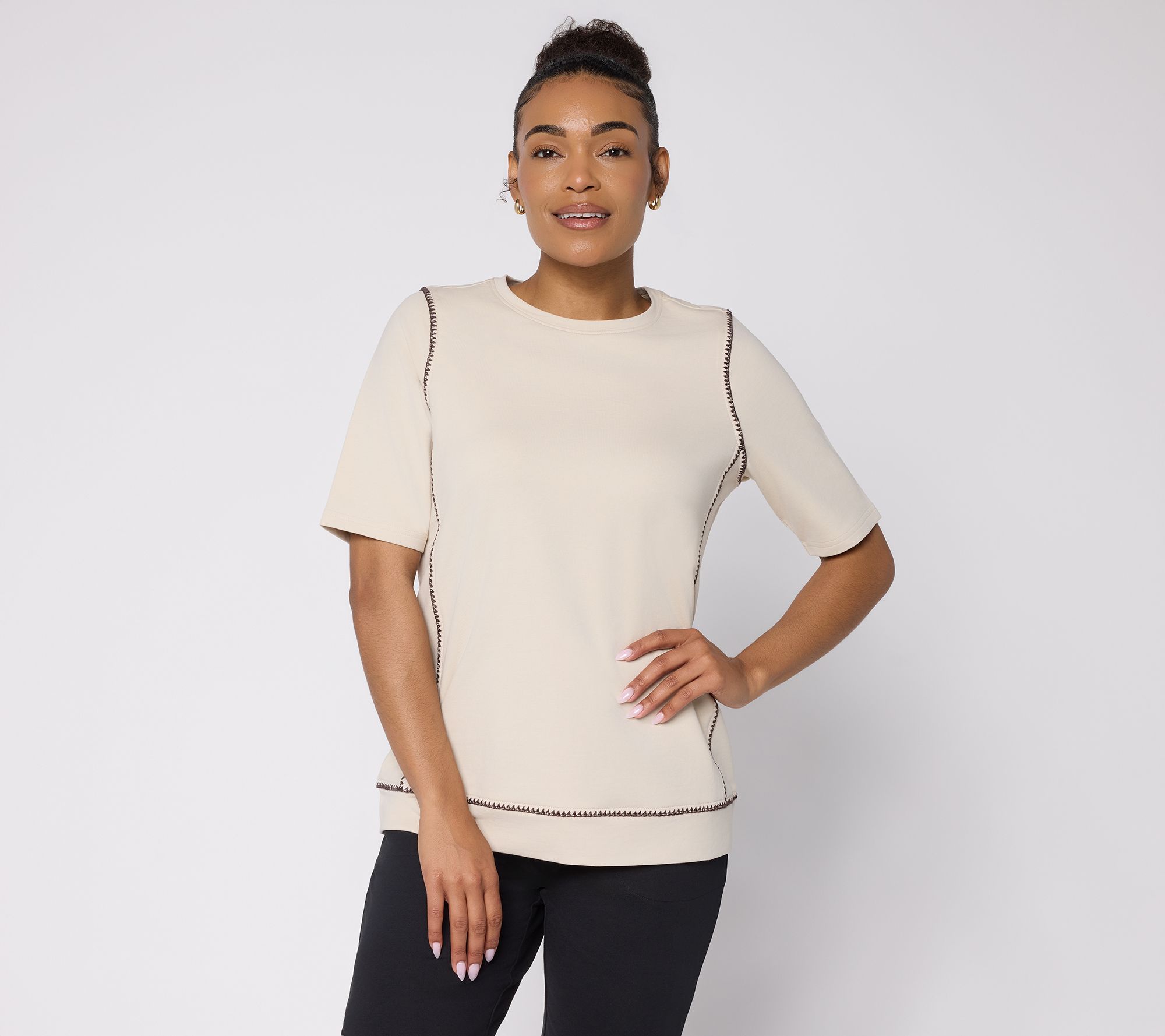 "As Is" Denim & Co. Active French Terry Elbow Sleeve Top