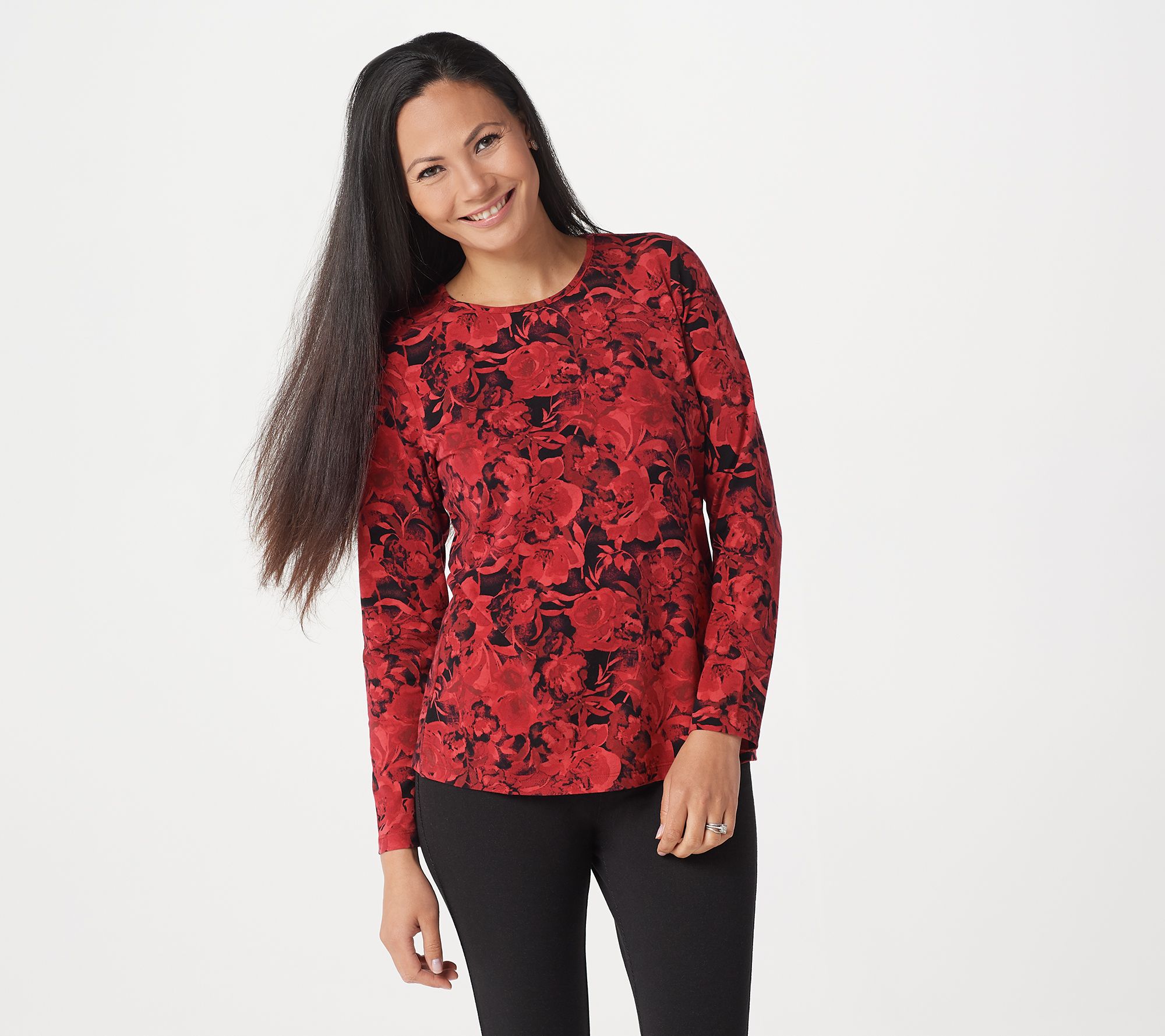 Denim & Co. Printed Floral Perfect Jersey Long Sleeve Top