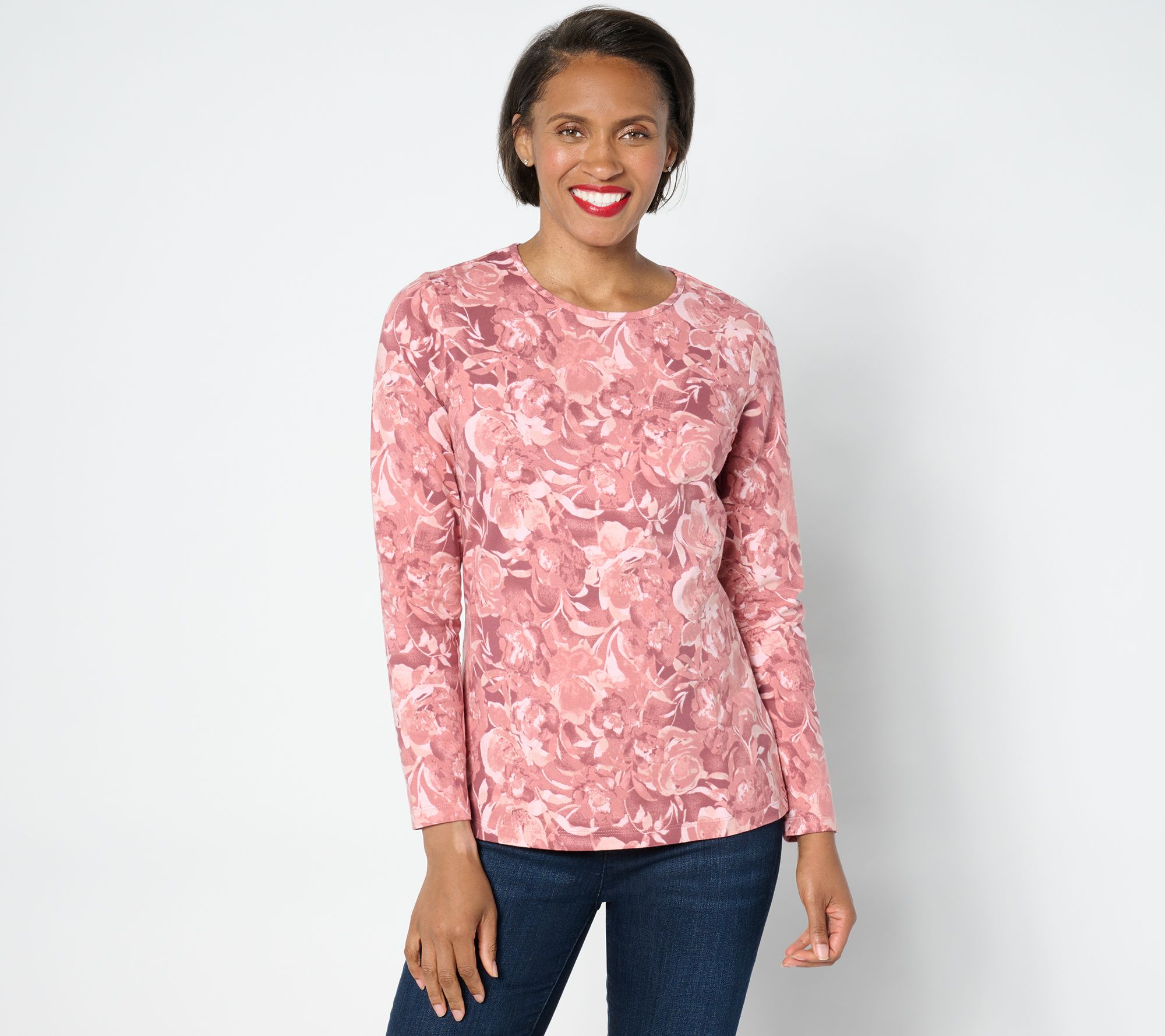 Denim & Co. Printed Floral Perfect Jersey Long Sleeve Top