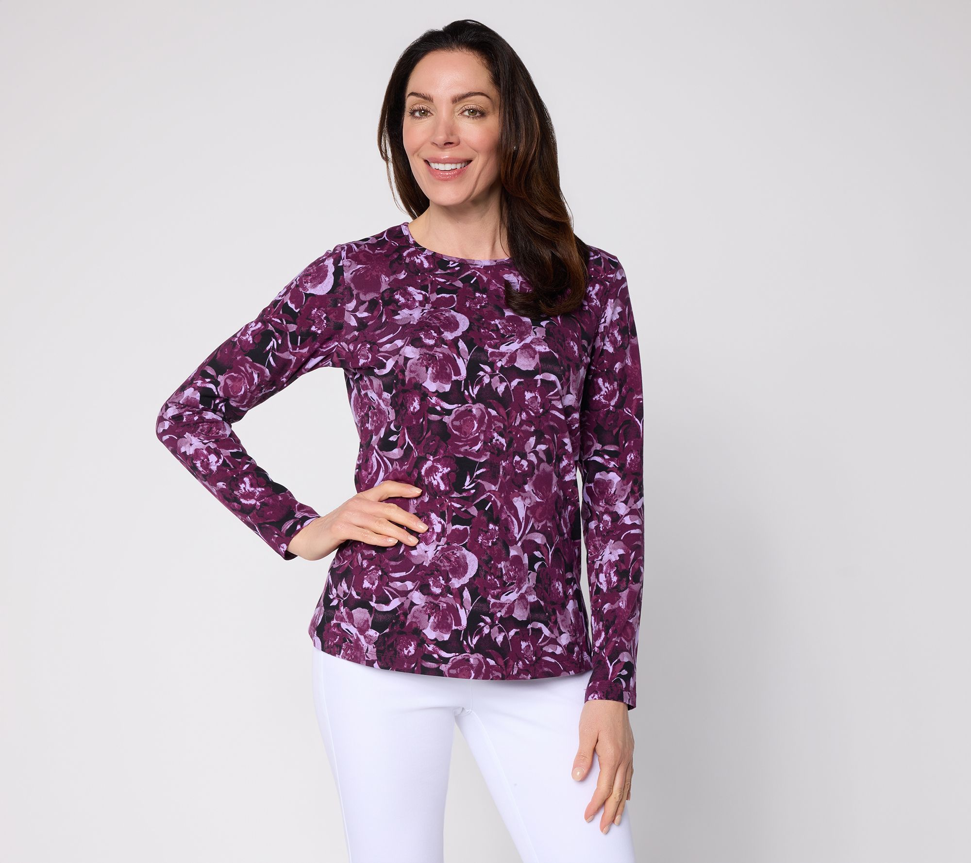 Denim & Co. Printed Floral Perfect Jersey Long Sleeve Top