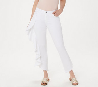 Peace Love World White Wash Side Ruffle Ankle Jeans - A354805
