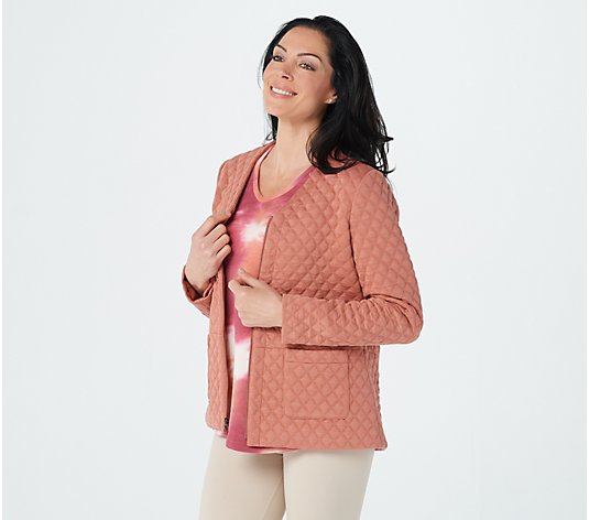LOGO by Lori Goldstein Quilted Zip Front Knit Jacket
