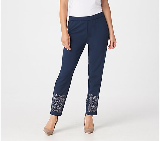"As Is" Dennis Basso Luxe Crepe Pull-On Slim-Leg Ankle Pants