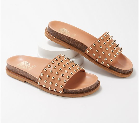 Vince Camuto Leather Studded Slide Sandals - Kortlen