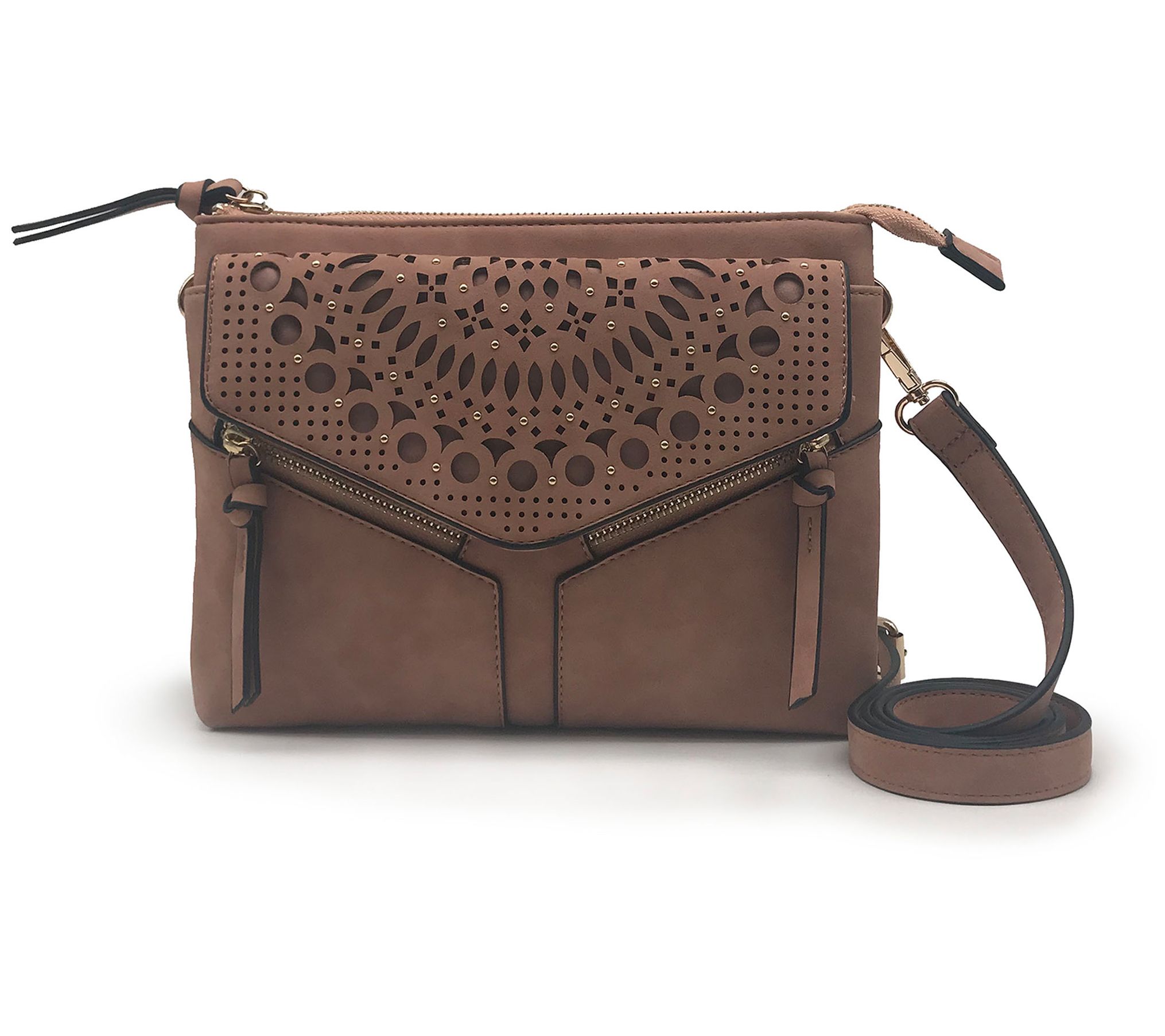 Violet Ray Laser-Cut Faux-Suede Crossbody - Leanna - QVC.com