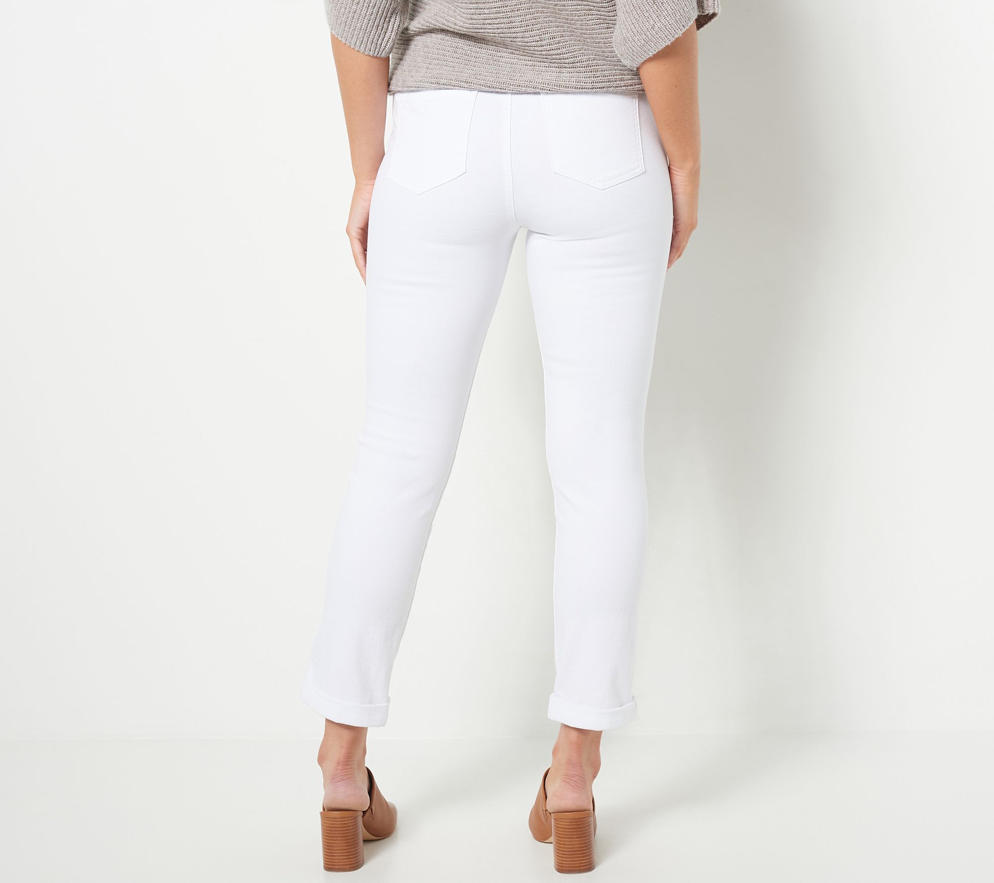 NYDJ Sheri Slim Ankle Jeans with Roll Cuff- Optic White - QVC.com
