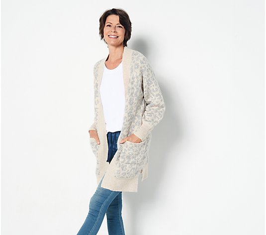 "As Is" Belle by Kim Gravel Intarsia Animal Cardigan with Pockets