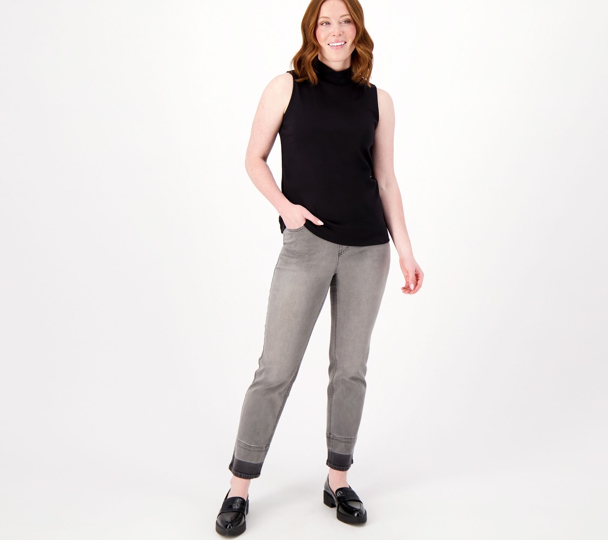 Isaac Mizrahi Live! Regular Black True Denim Pul On Ankle Jeans - QVC.com