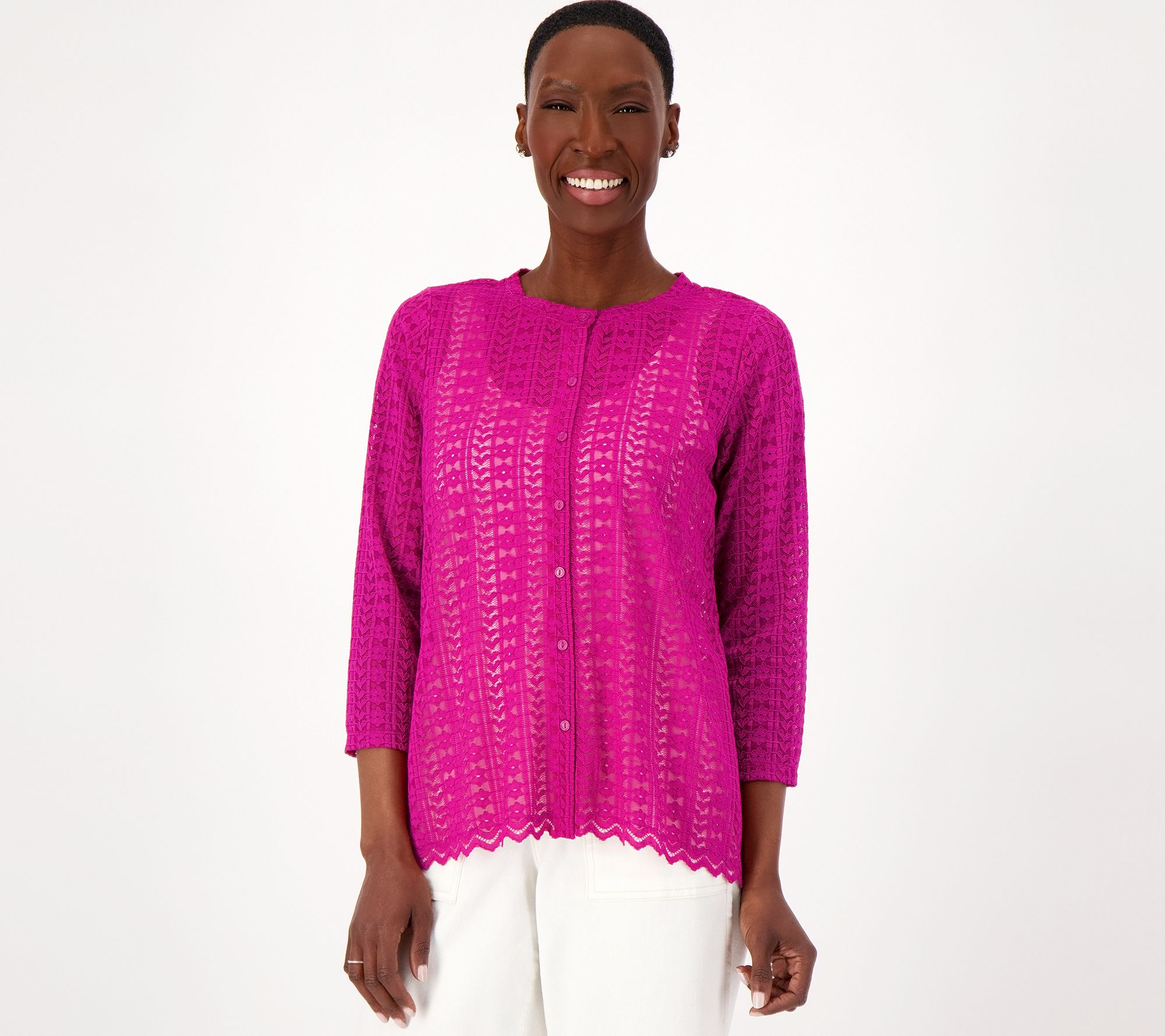 LOGO Layers by Lori Goldstein Knit Lace Cardigan