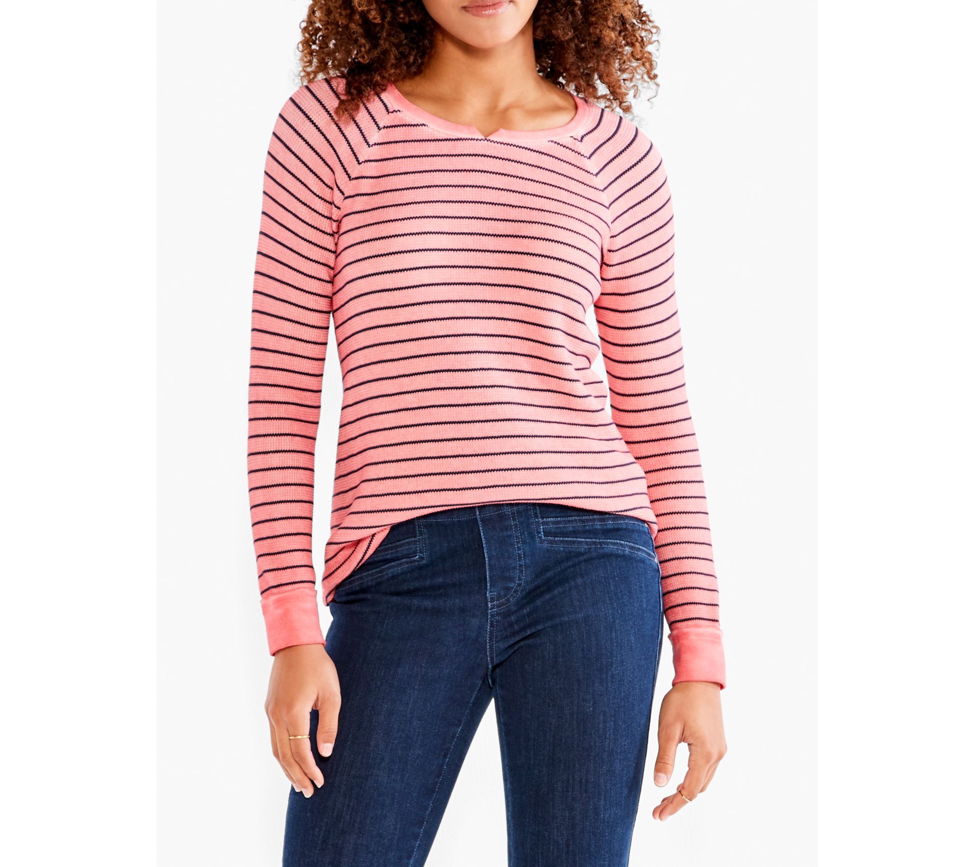 Thomas Pink Womens Check Striped Long Sleeve Top