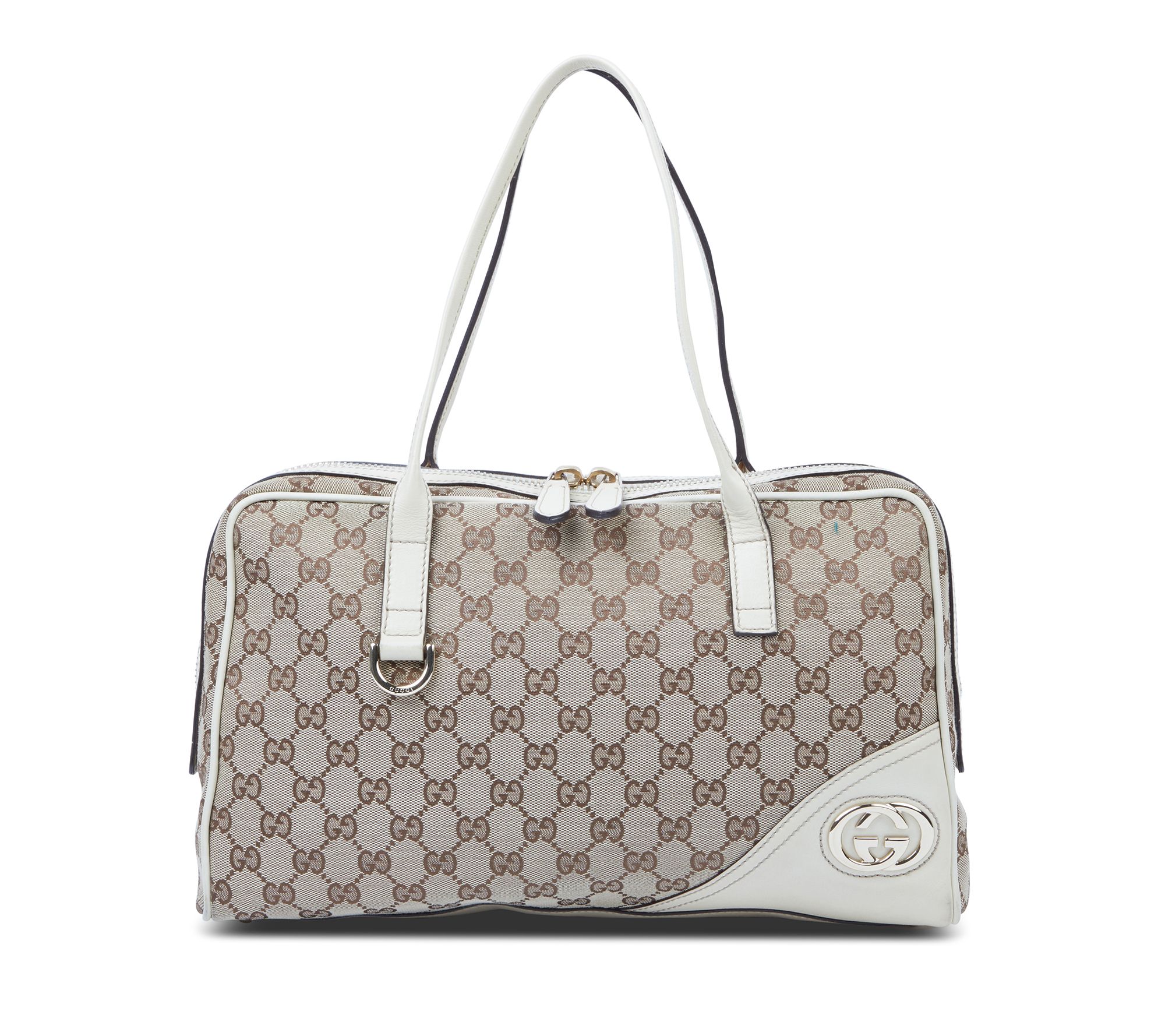 Pre Owned Gucci Britt Shoulder Bag GG Canvas Whte QVC