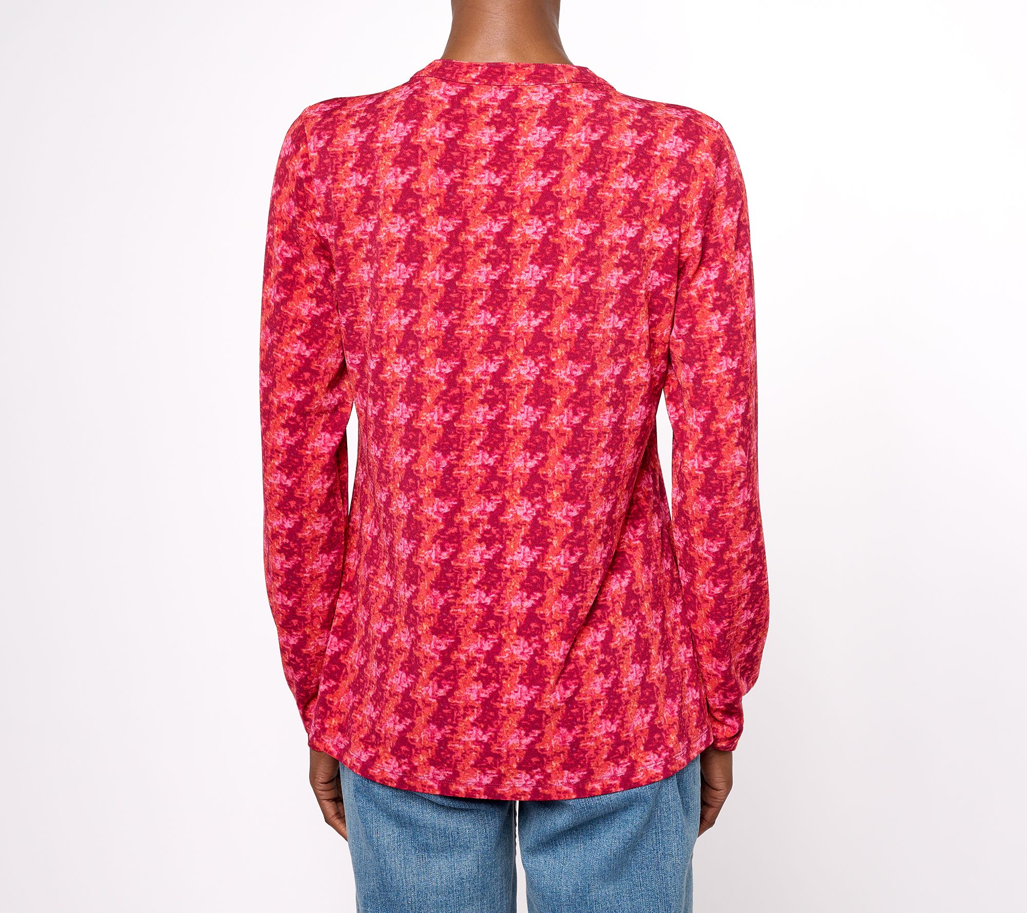 Isaac Mizrahi Live! Printed Top w/ Mandarin Collar & Keyhole Neck 