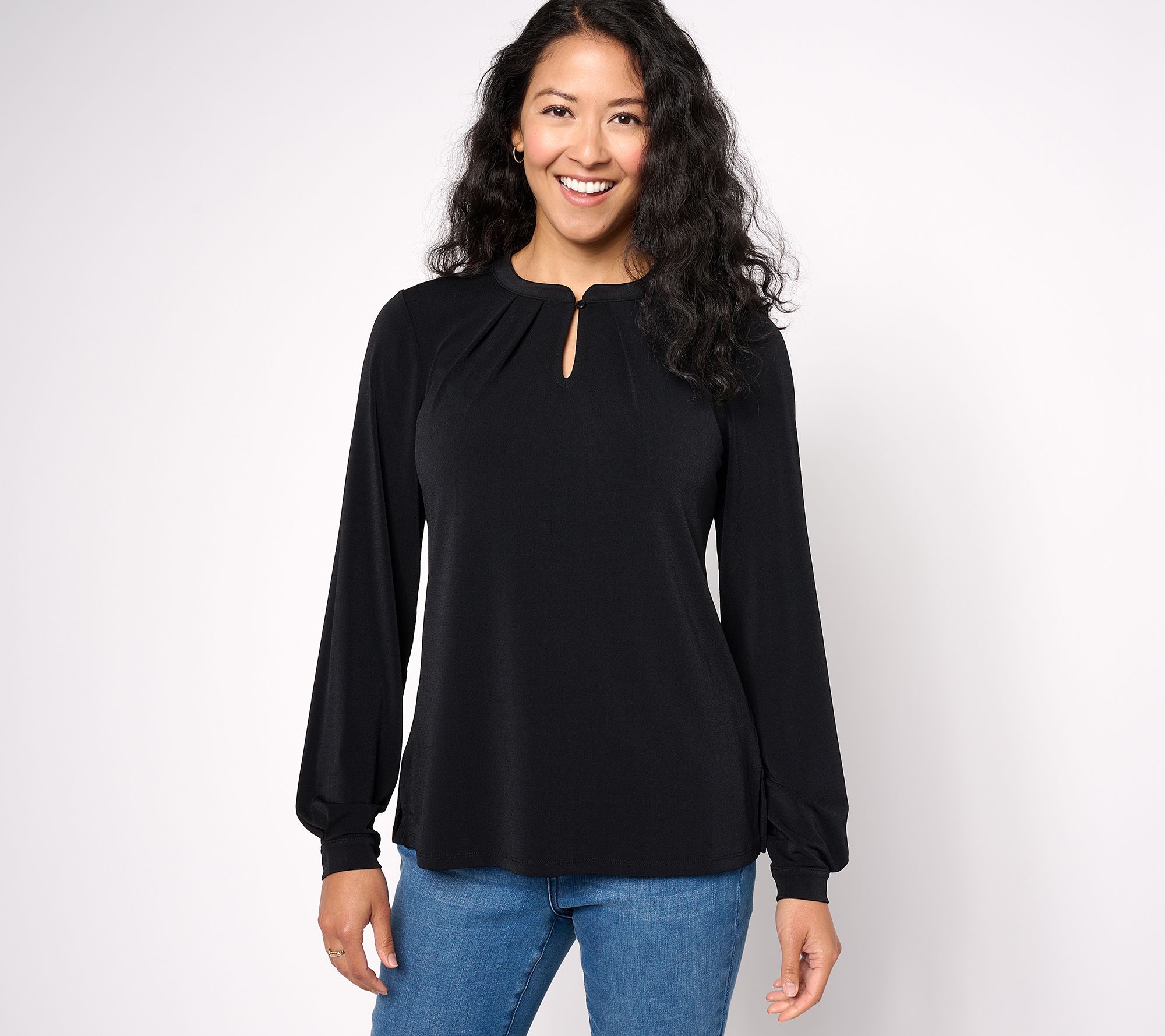 Isaac Mizrahi Live! Printed Top w/ Mandarin Collar & Keyhole Neck