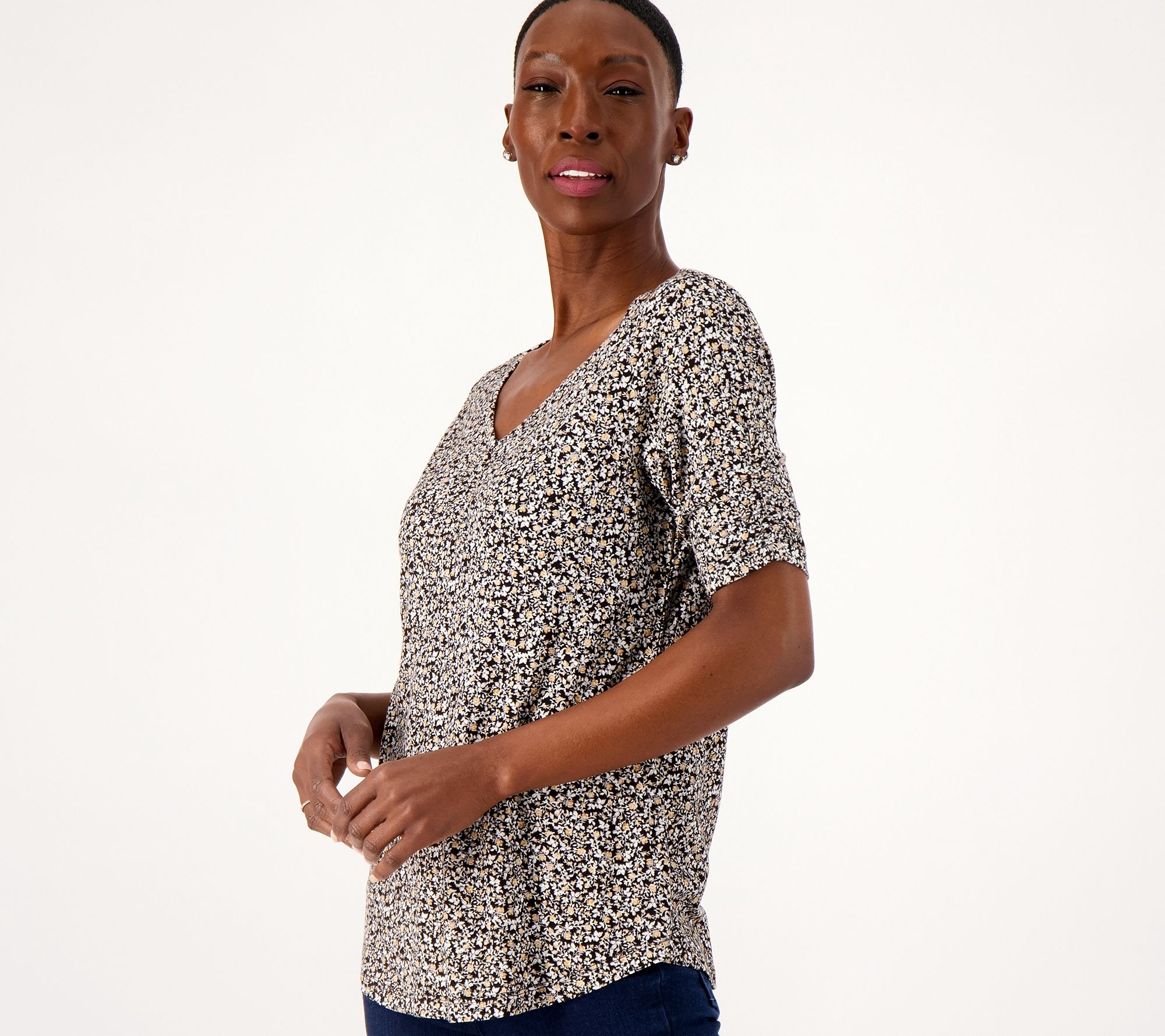 "As Is" Isaac Mizrahi Live Printed Top with Ruching Detail