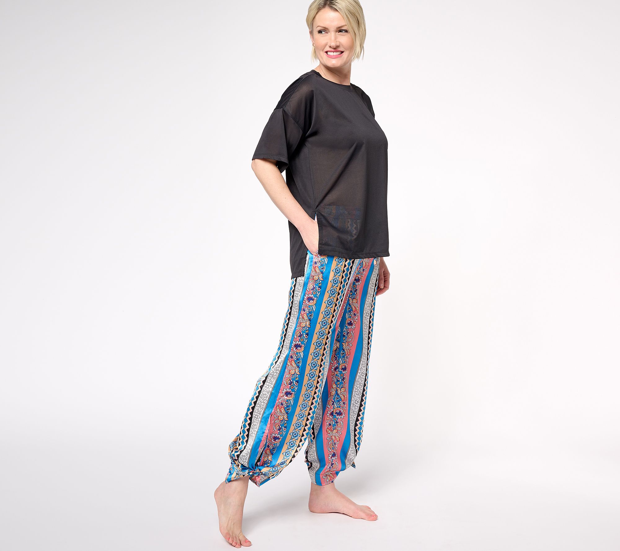 "As Is" Tolani Collection Relaxed Tee & Side Tie Pants Pajama Set