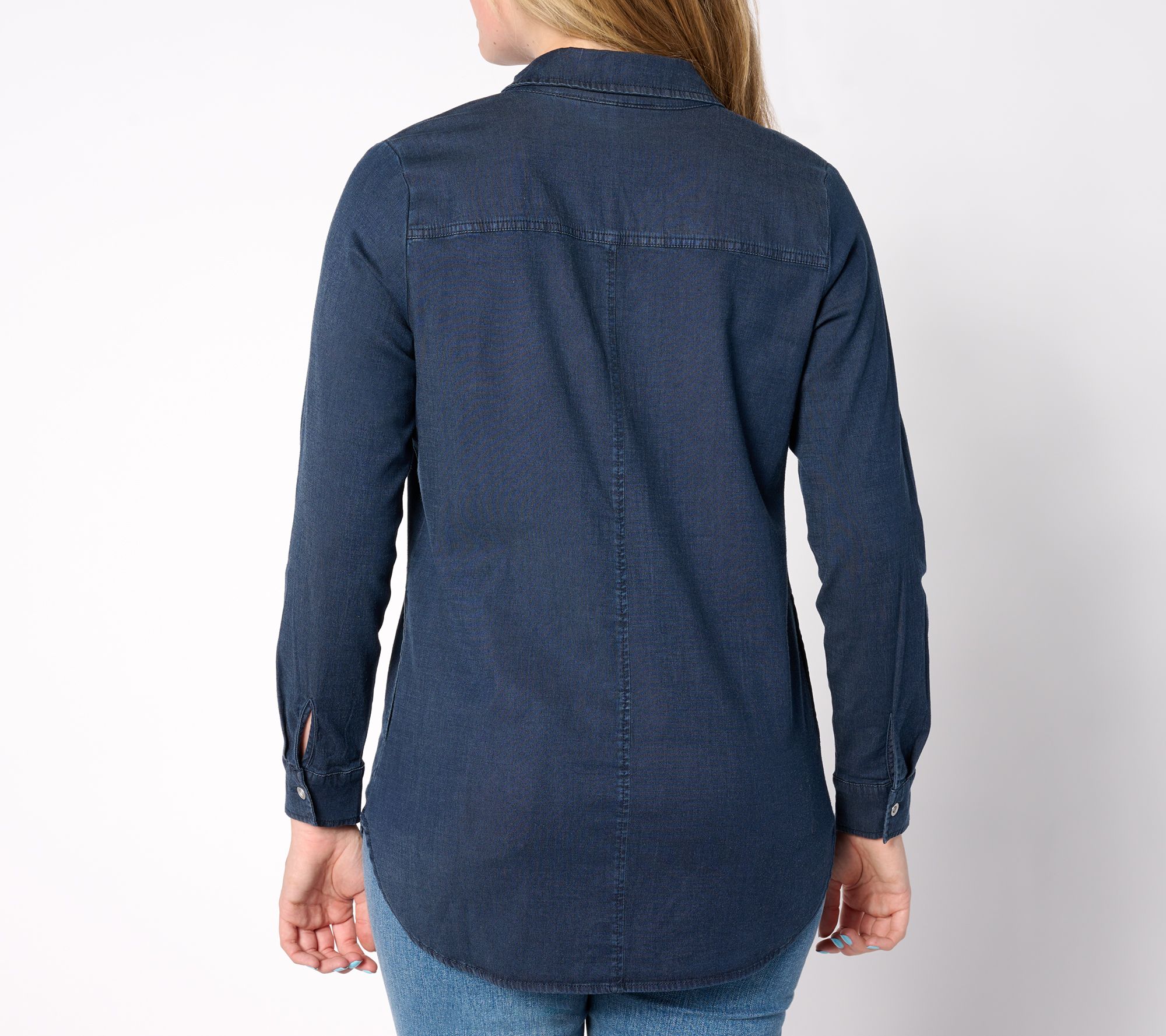 Denim & Co. Stretch Chambray Tunic with Side Pockets - QVC.com