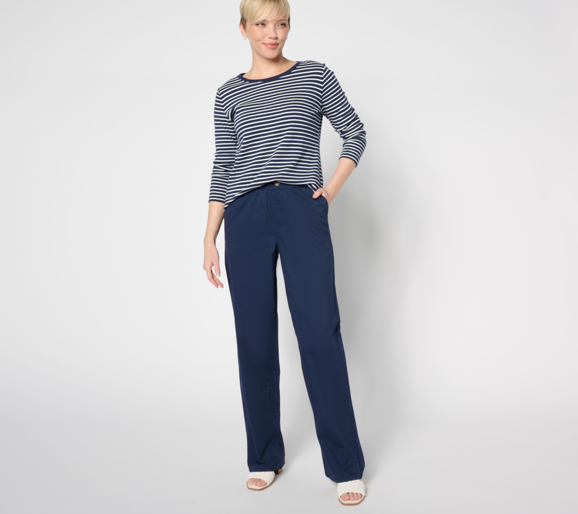 Denim & Co. Petite EasyWear Twill Full-Length Wide-Leg Pant
