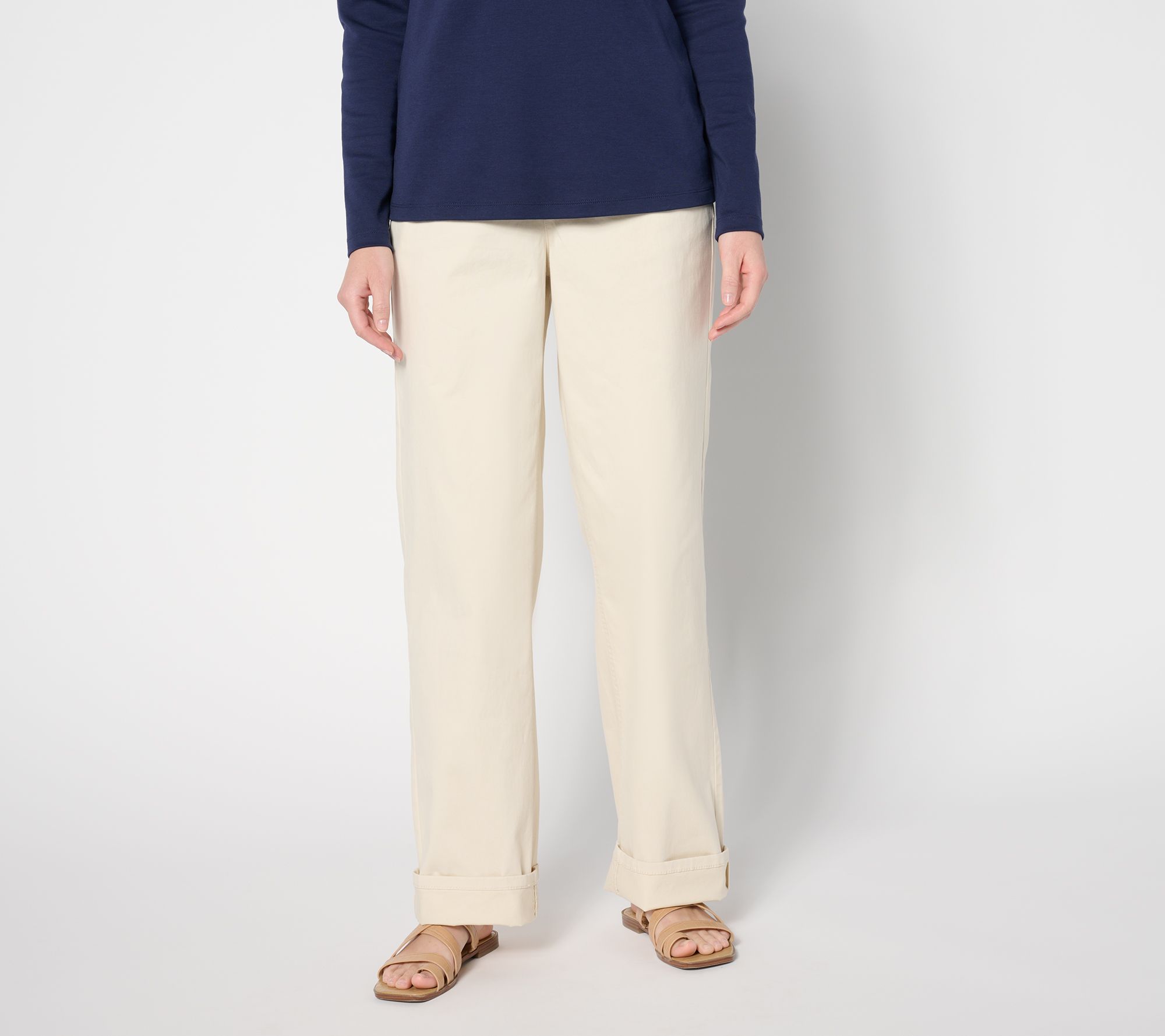Denim & Co. Petite EasyWear Twill Full-Length Wide-Leg Pant