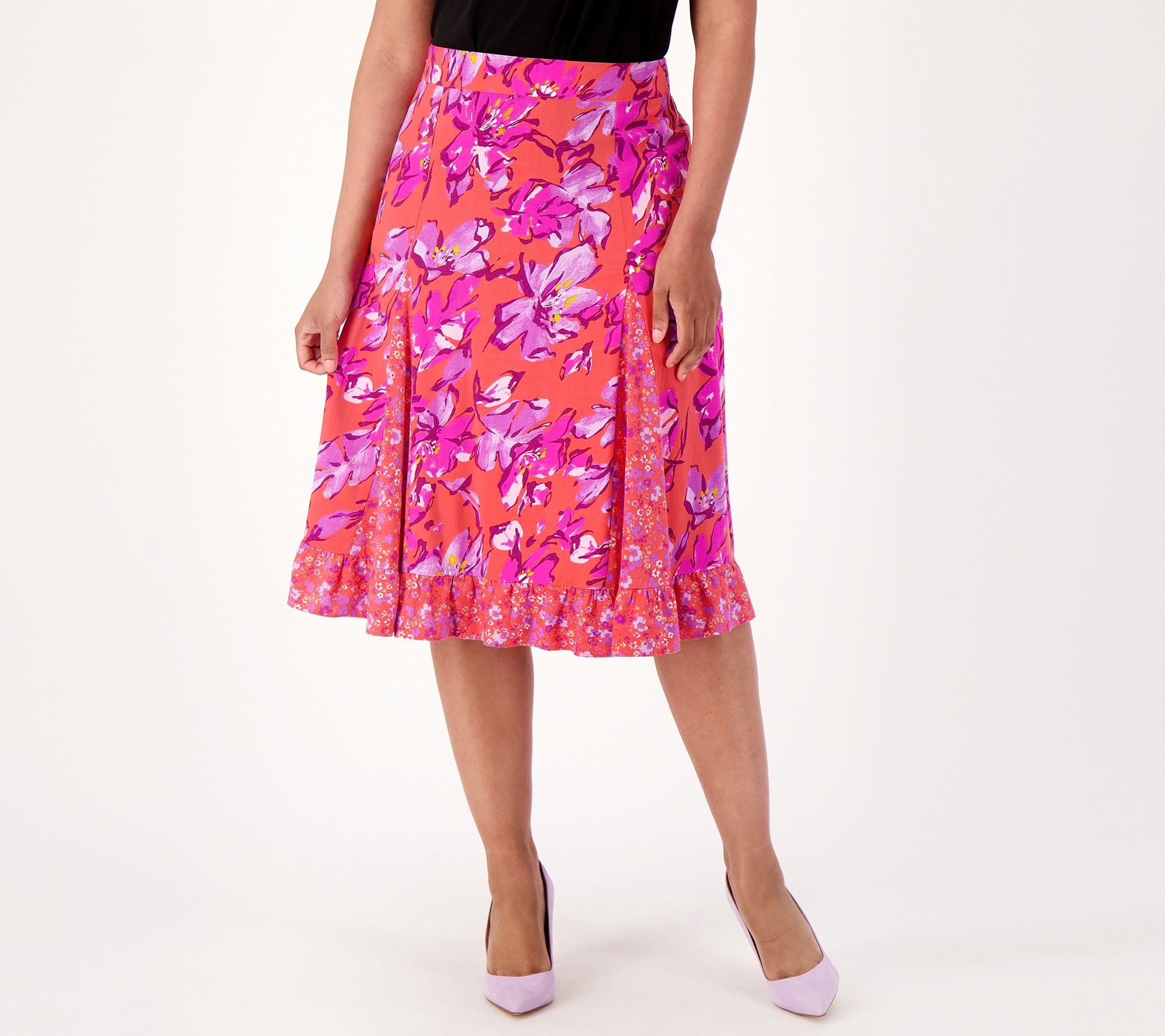 "As Is" Isaac Mizrhai Live! Regular Stretch Woven Print Midi Skirt