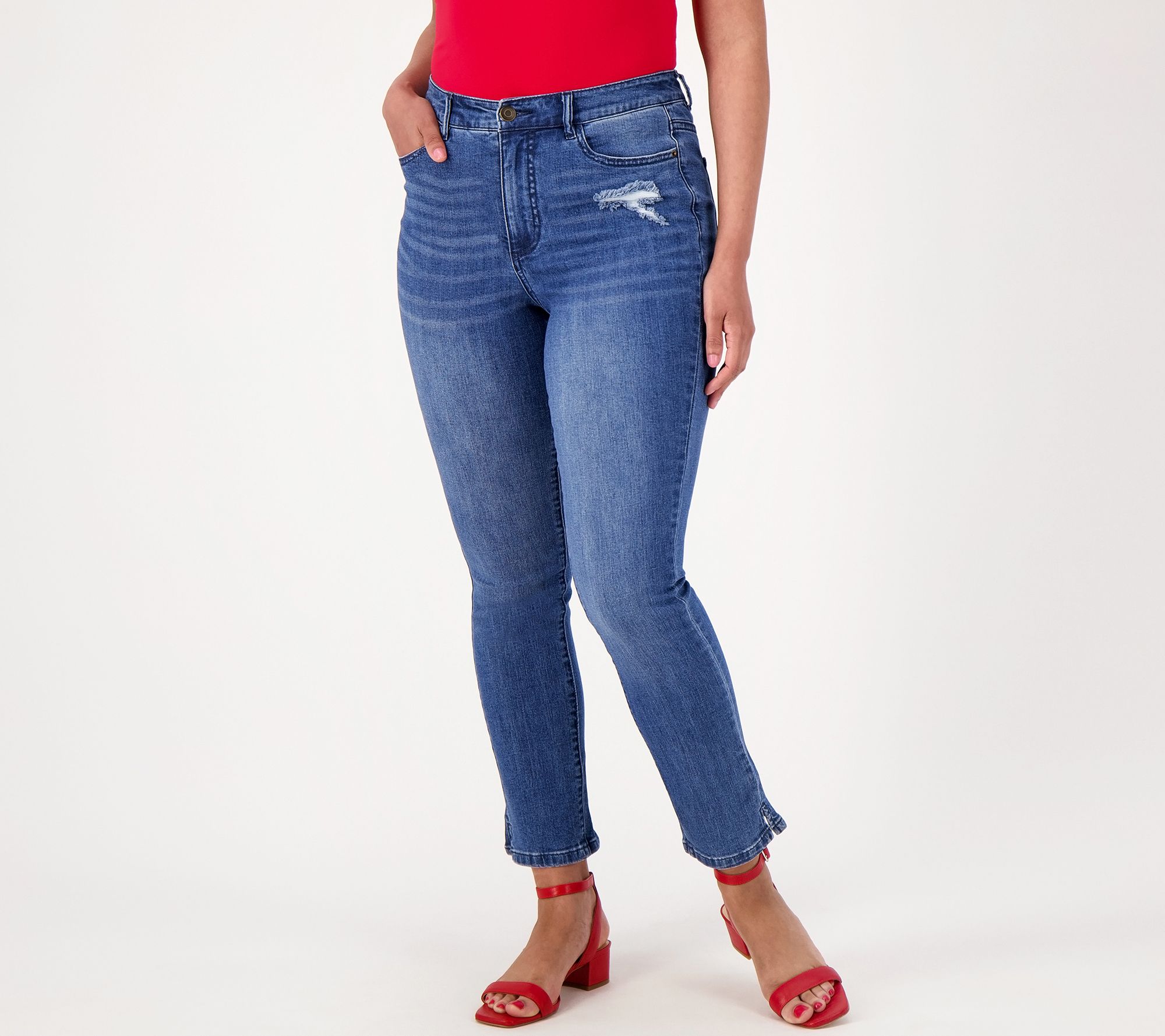"As Is" Girl with Curves Regular Slim Leg Crop Jean with Side Slit