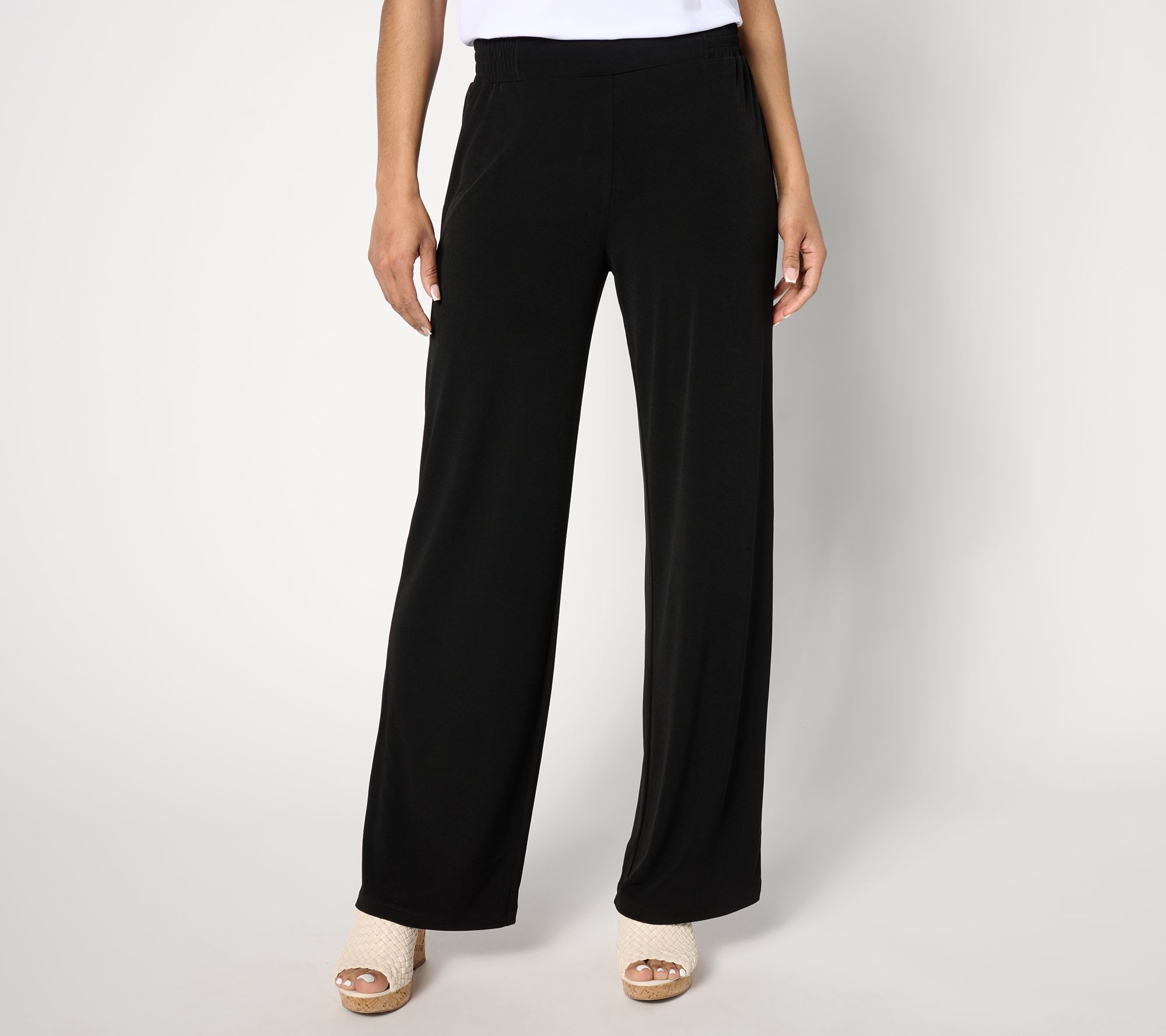 Susan Graver Petite Liquid Knit Wide Leg Pants with Waist Detail