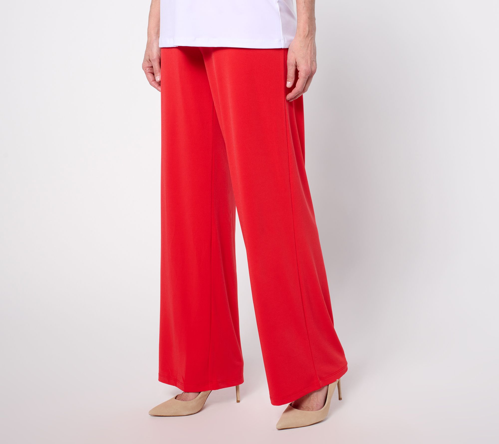 Susan Graver Petite Liquid Knit Wide Leg Pants with Waist Detail