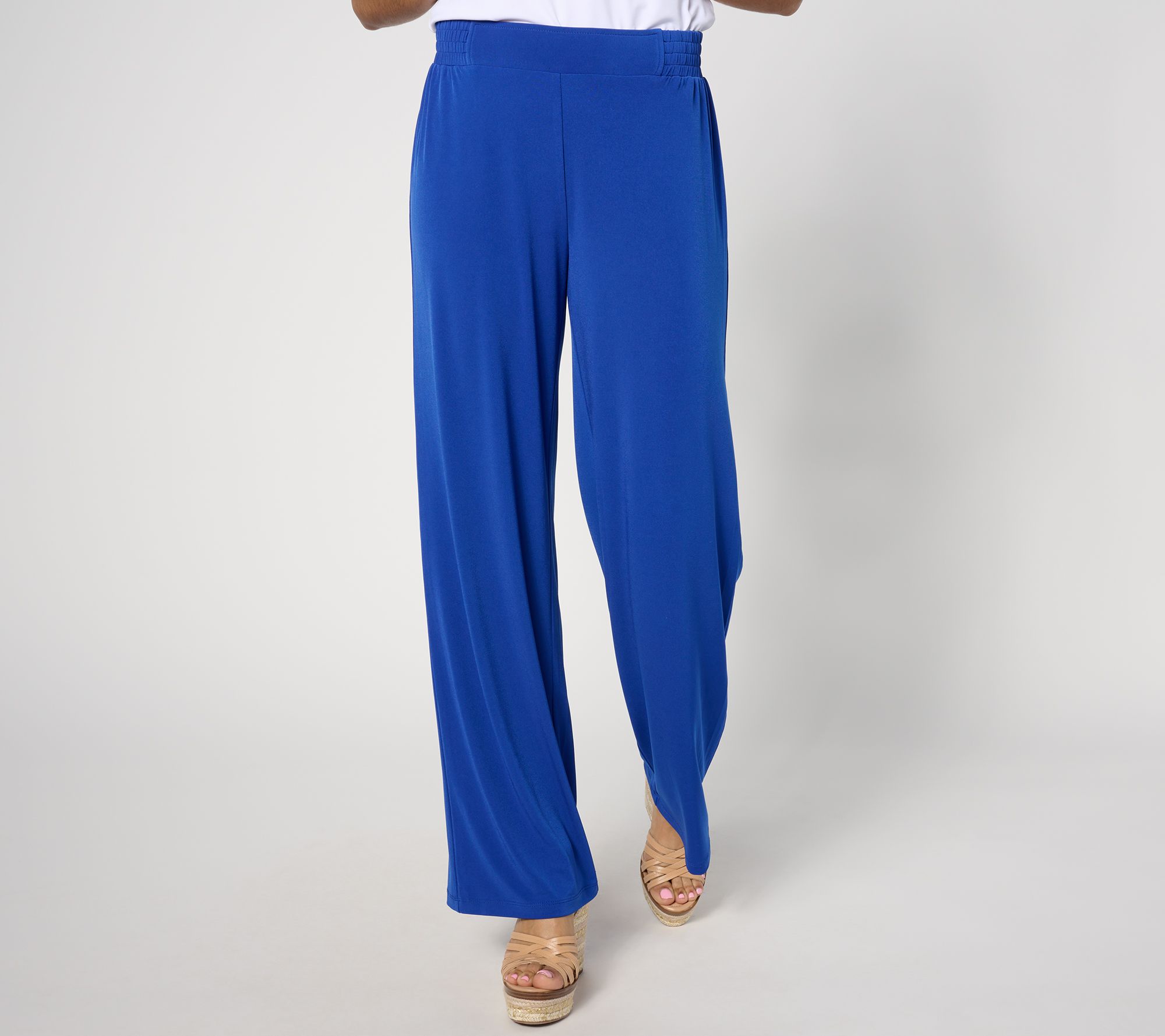 Susan Graver Petite Liquid Knit Wide Leg Pants with Waist Detail