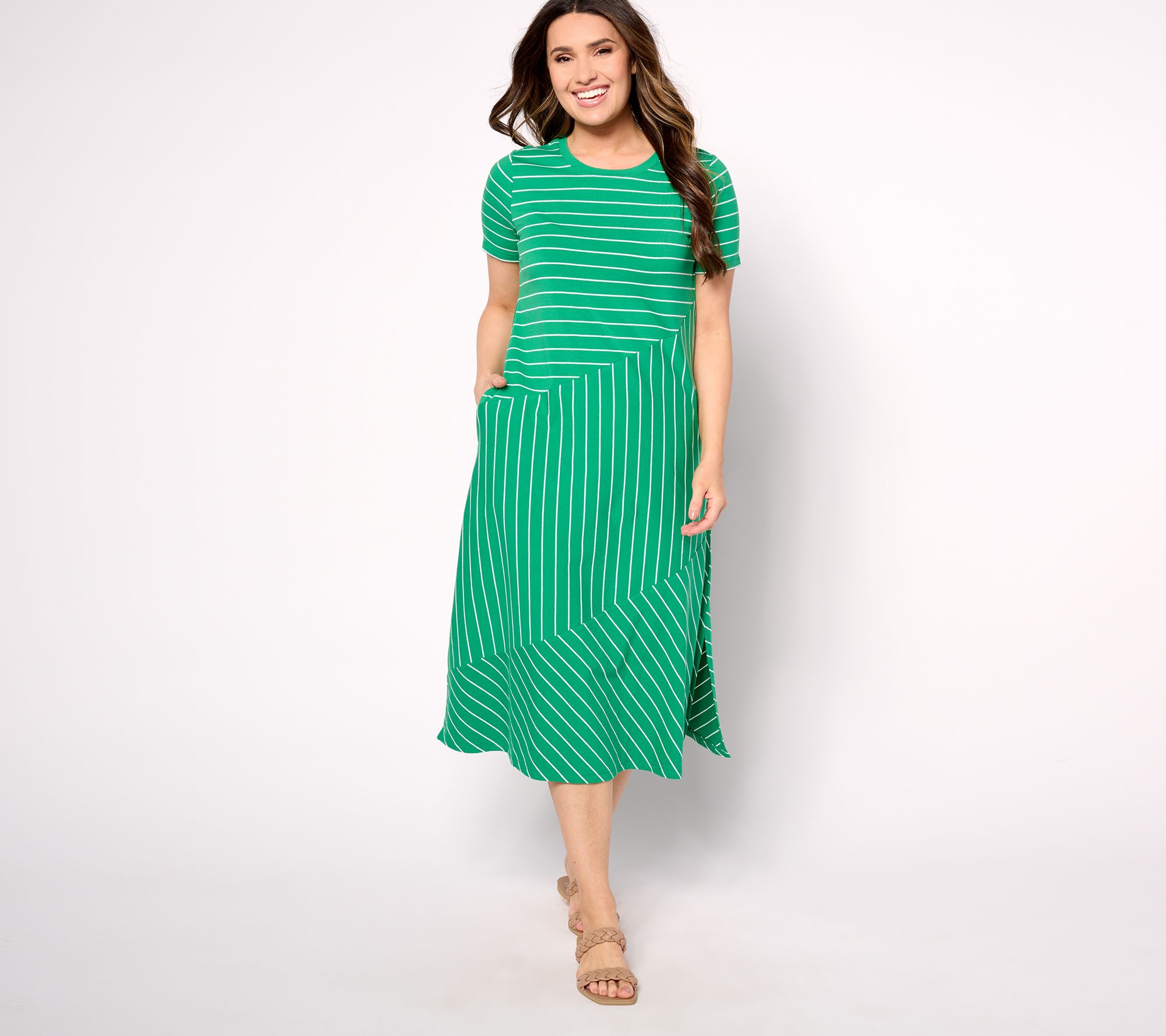 Joan Rivers Regular Cotton Modal Pieced Stripe Midi Dress