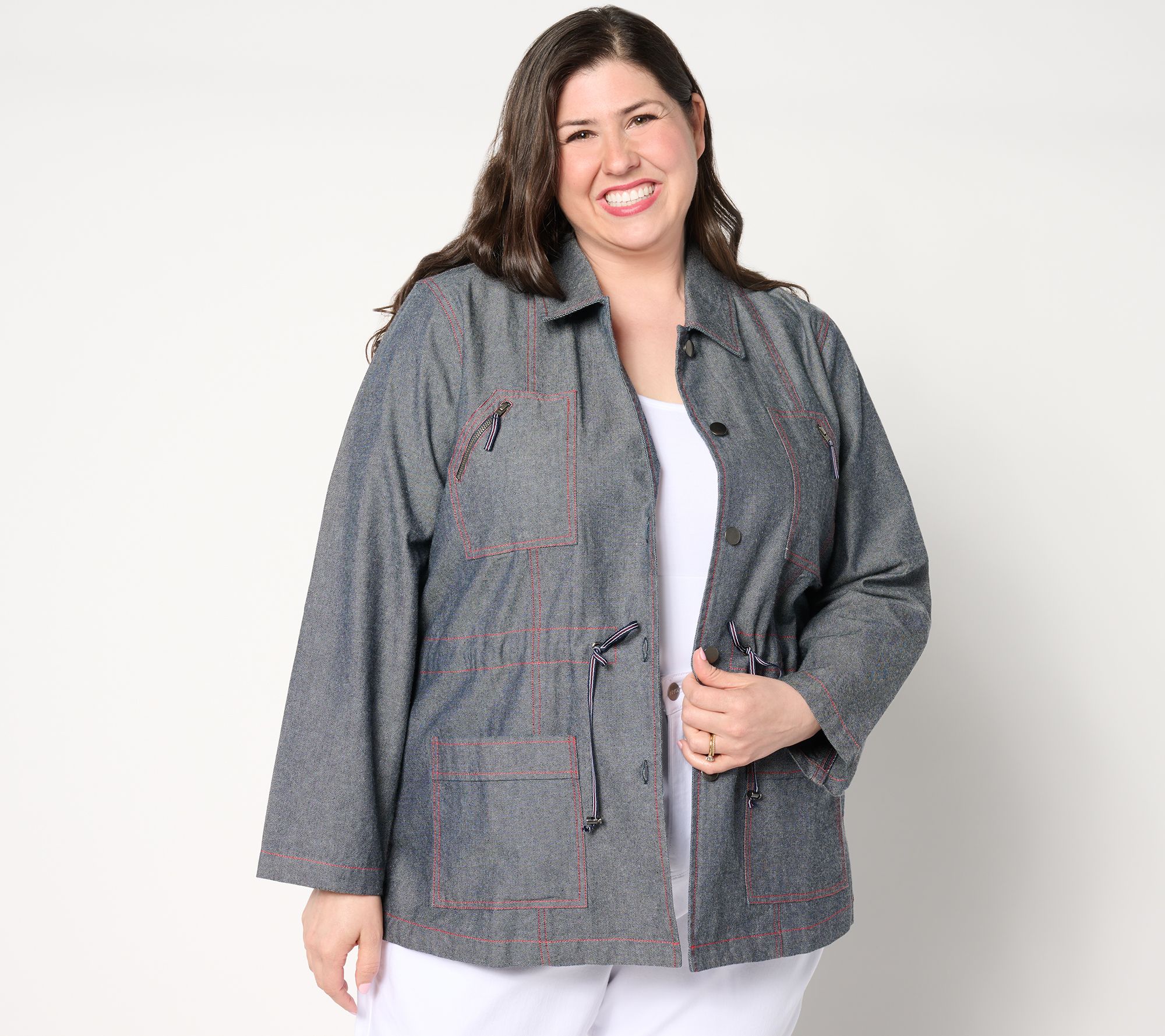 Dennis Basso Chambray Jacket with Contrast Stitching