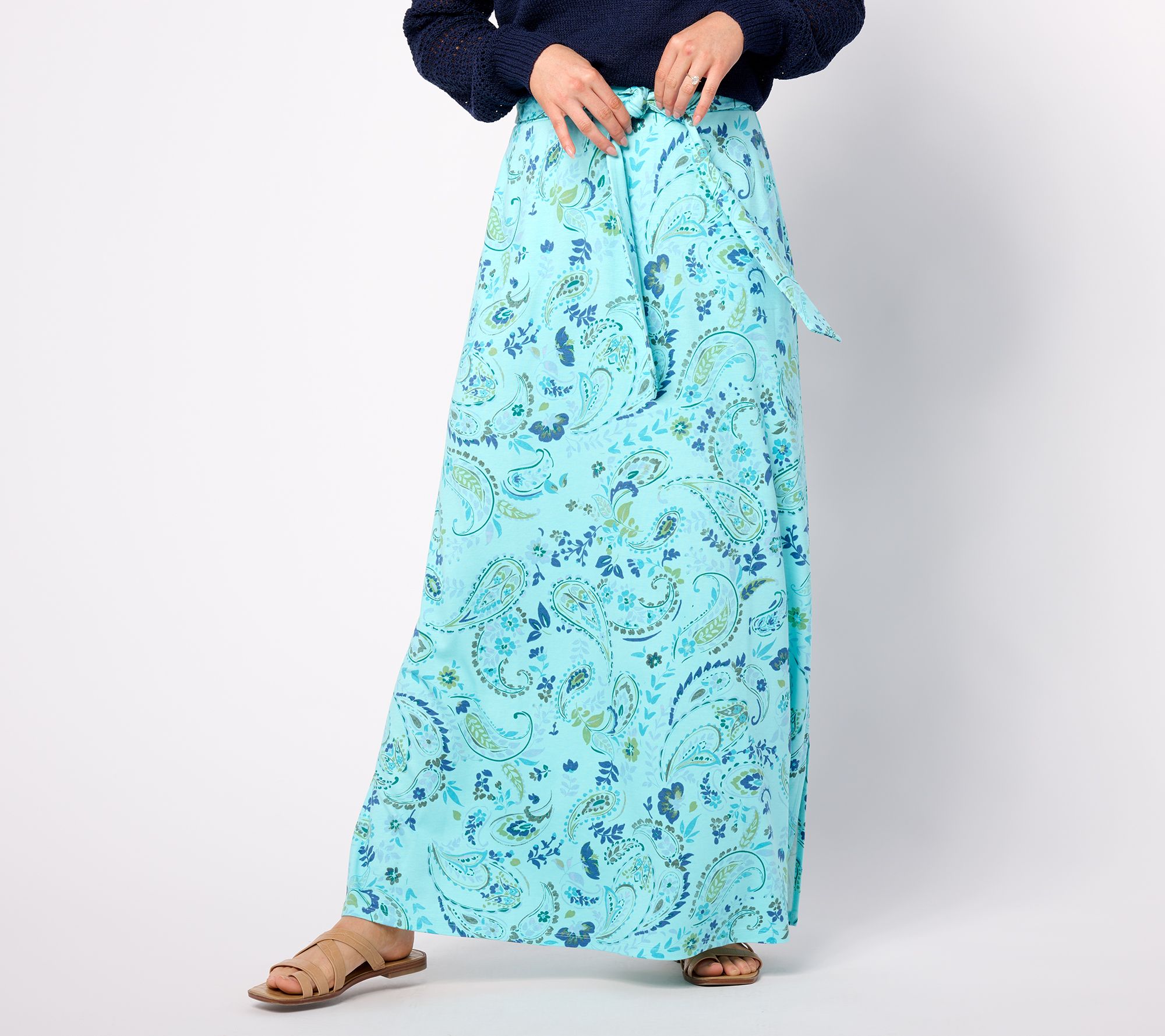 Denim & Co. Petite Printed Double Knit Jersey Maxi Skirt