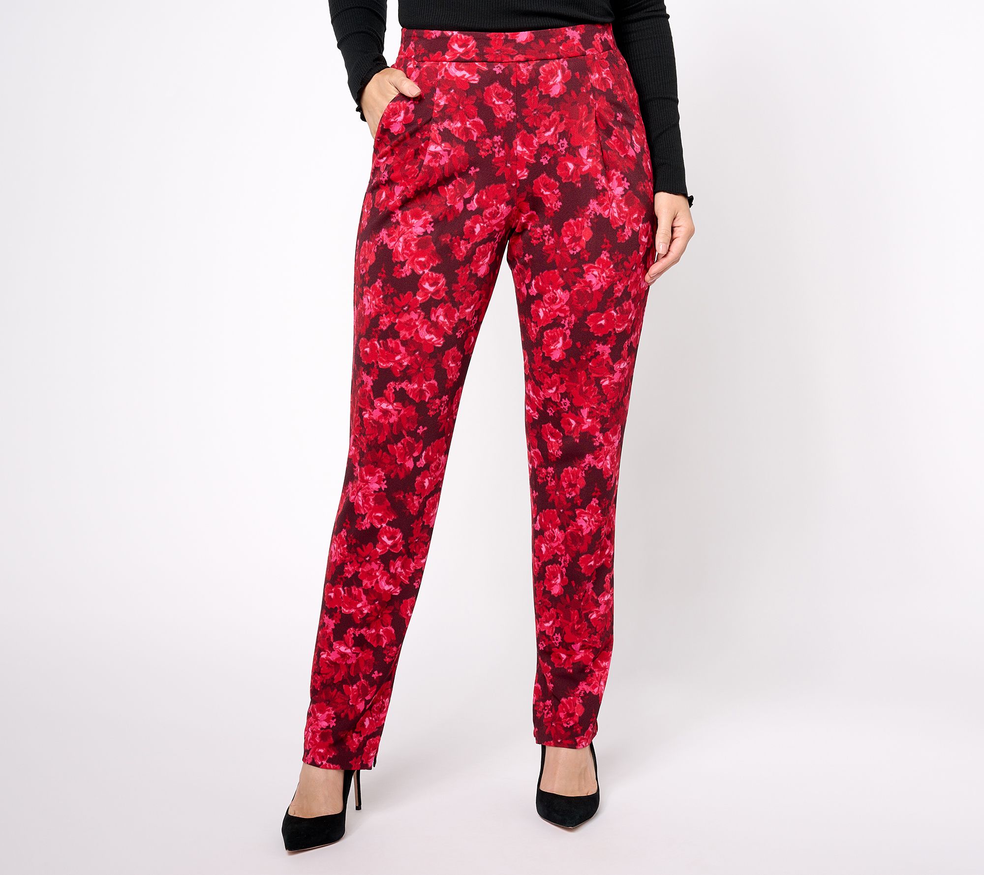 "As Is" Isaac Mizrahi Live! Petite Printed Pebble Knit Straight Pants