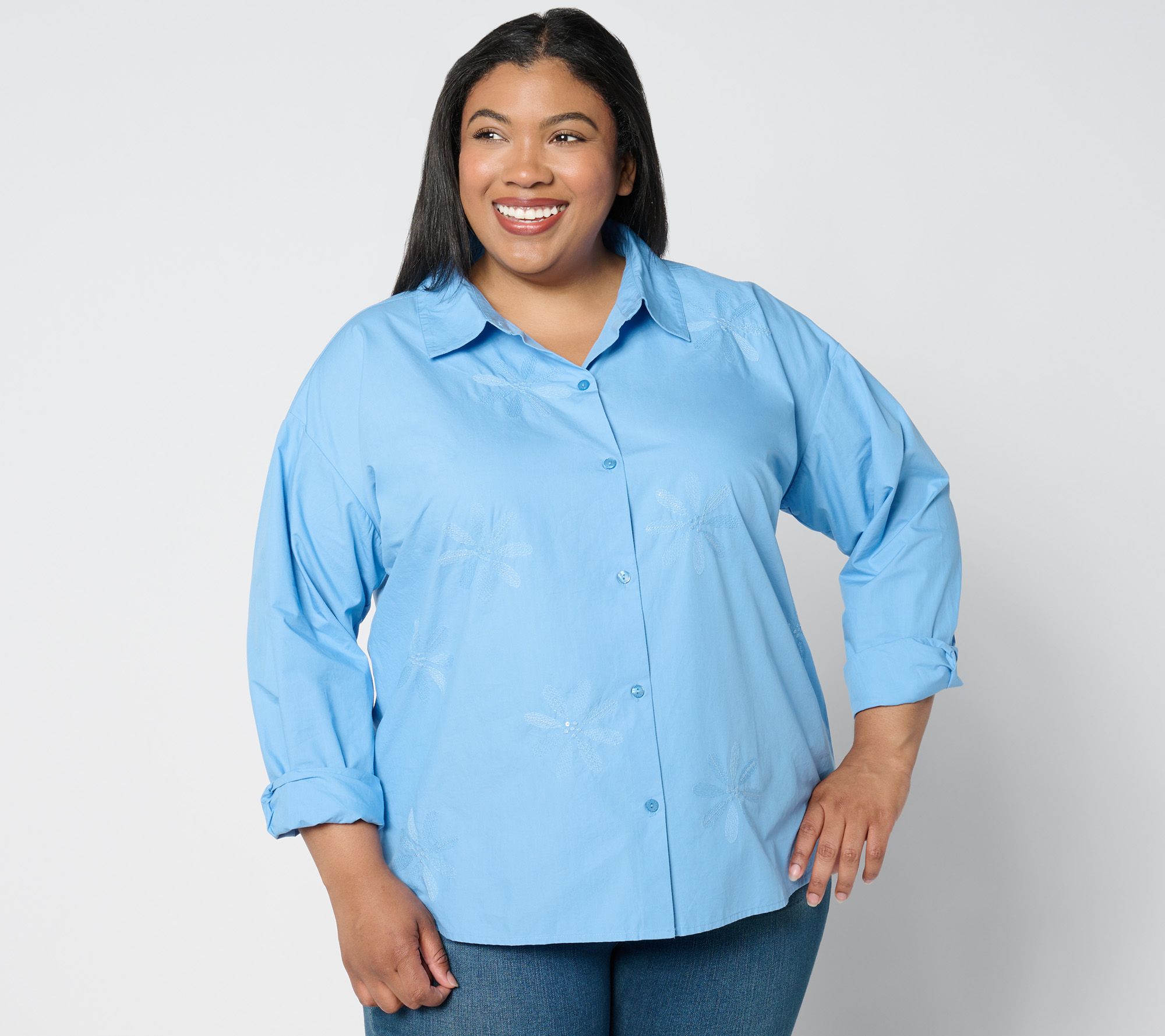 Isaac Mizrahi Live! Sequin Embellished Cotton Poplin Shirt