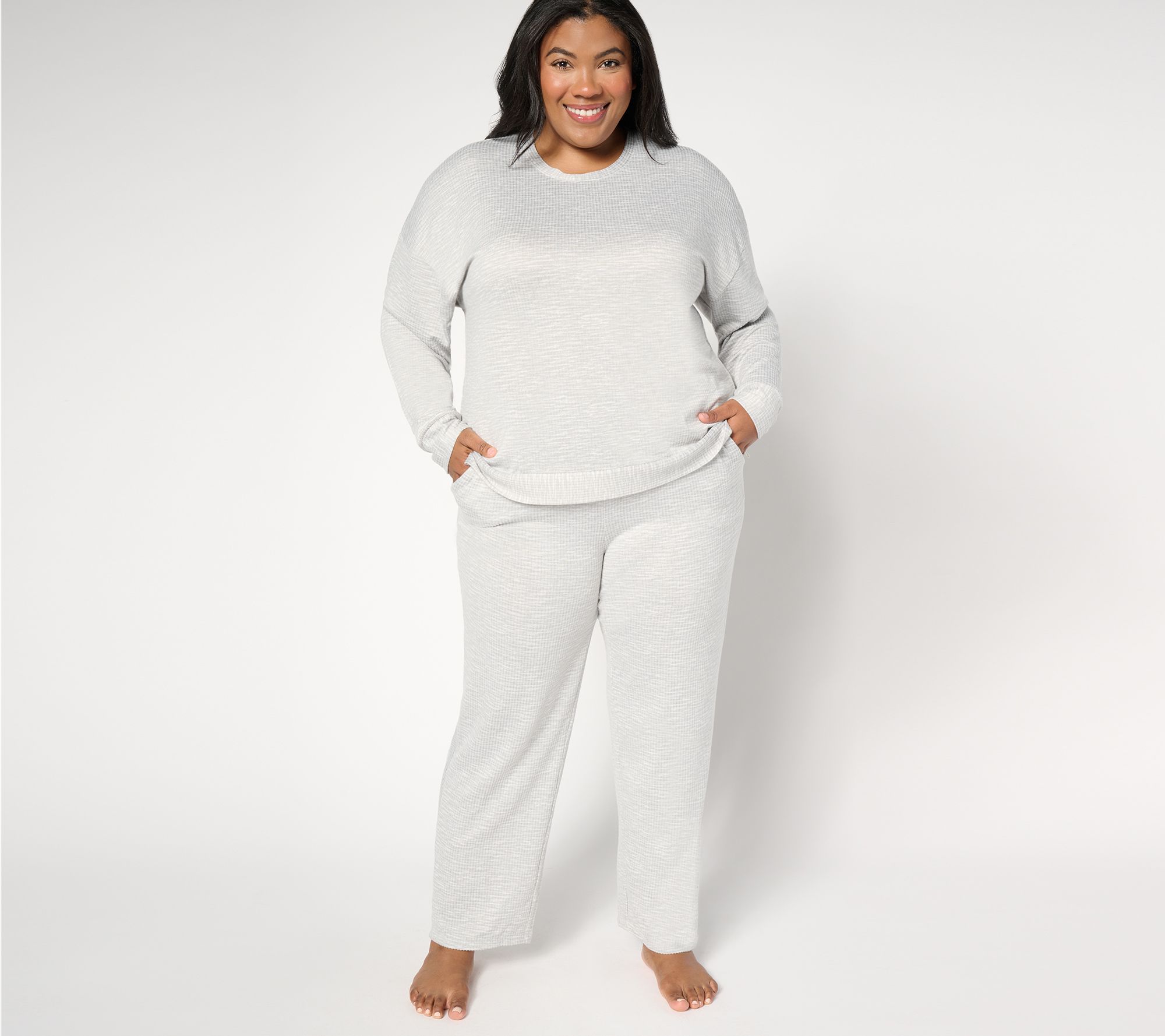 Cuddl Duds Curl Up Rib Dolman Top & Straight Leg Lounge Set