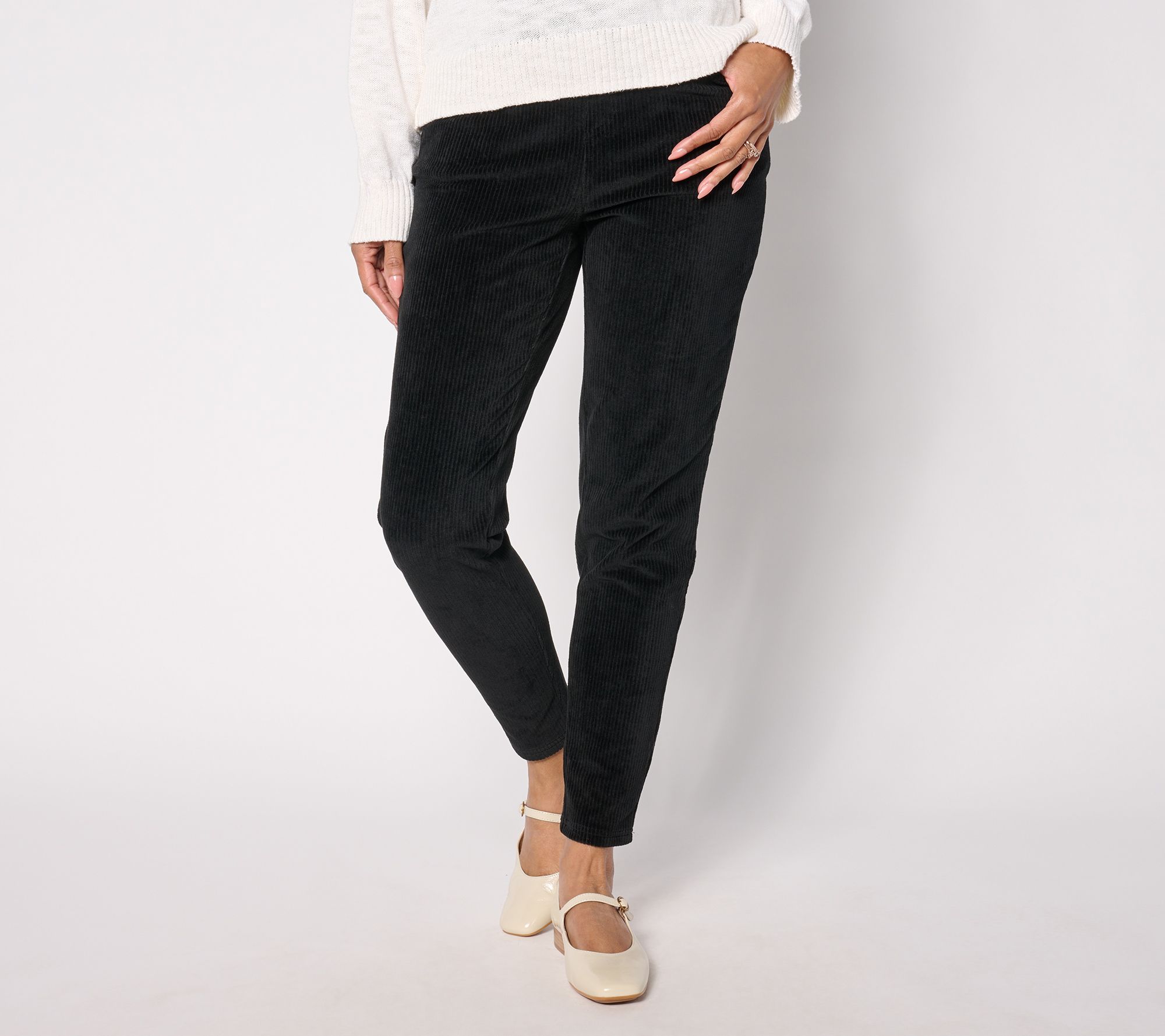 Quacker Factory Short Corduroy Slim Leg Pant with Back Pockets