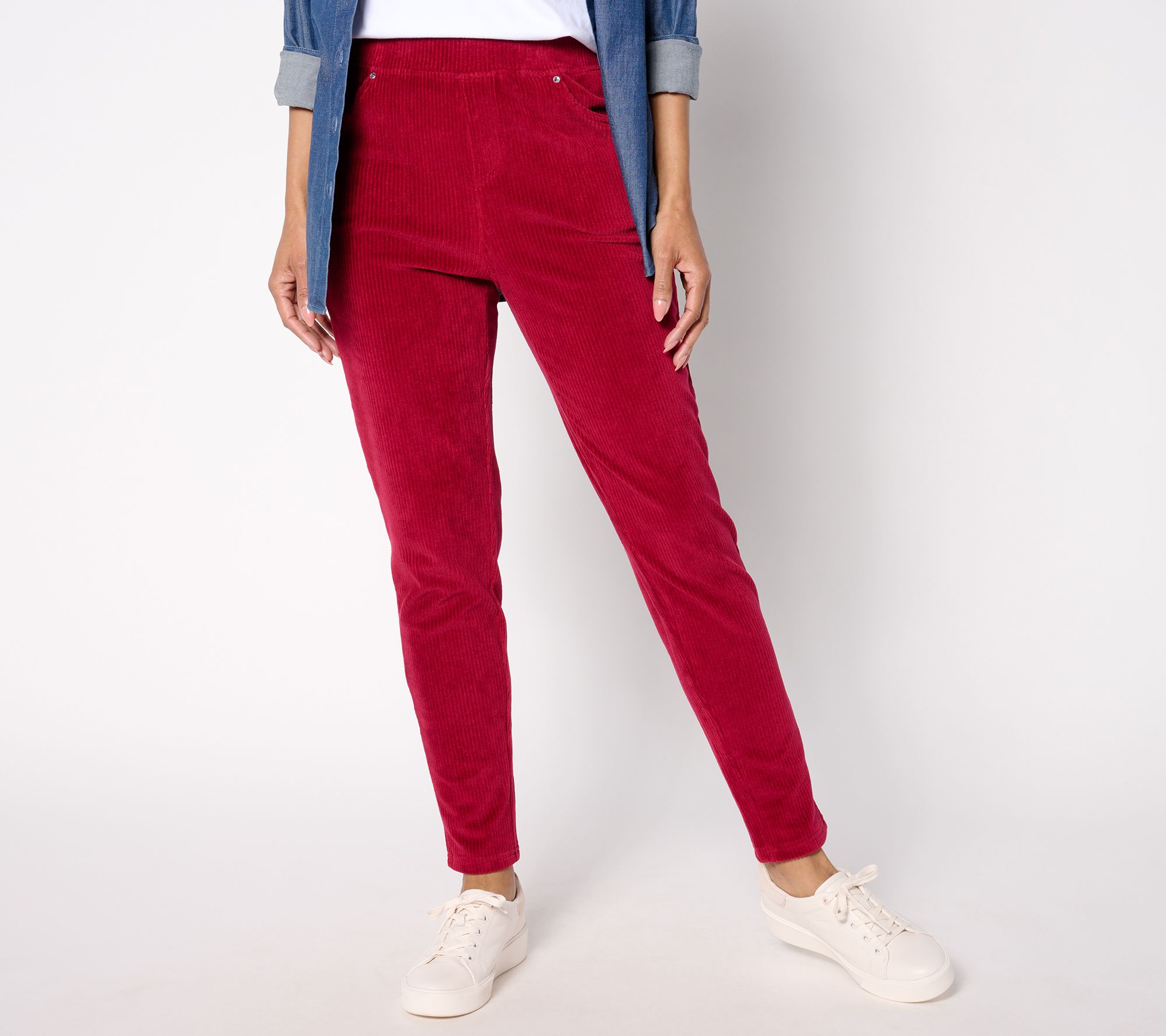 Quacker Factory Short Corduroy Slim Leg Pant with Back Pockets