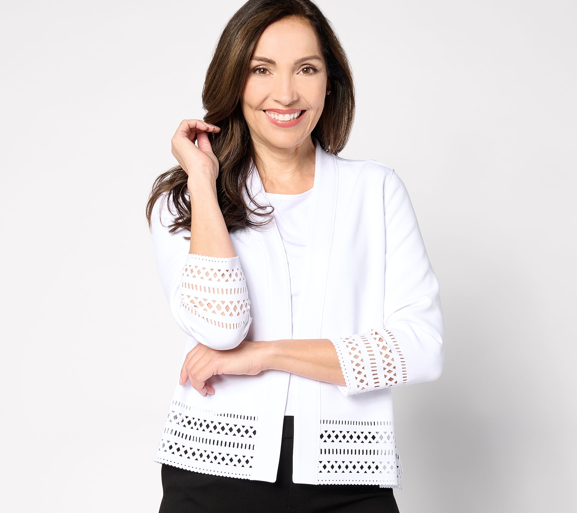 "As Is" Susan Graver LK Fusion Open Front Cardigan with Border