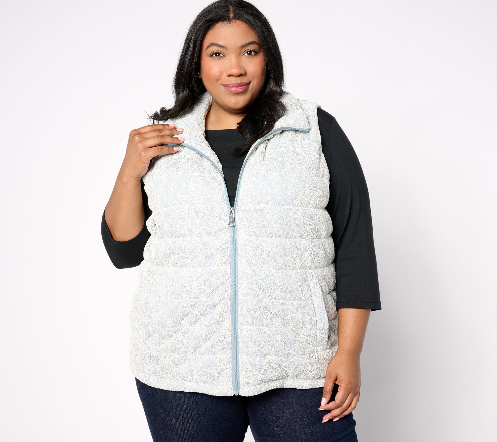 Dennis Basso Metallic Lace Puffer Vest